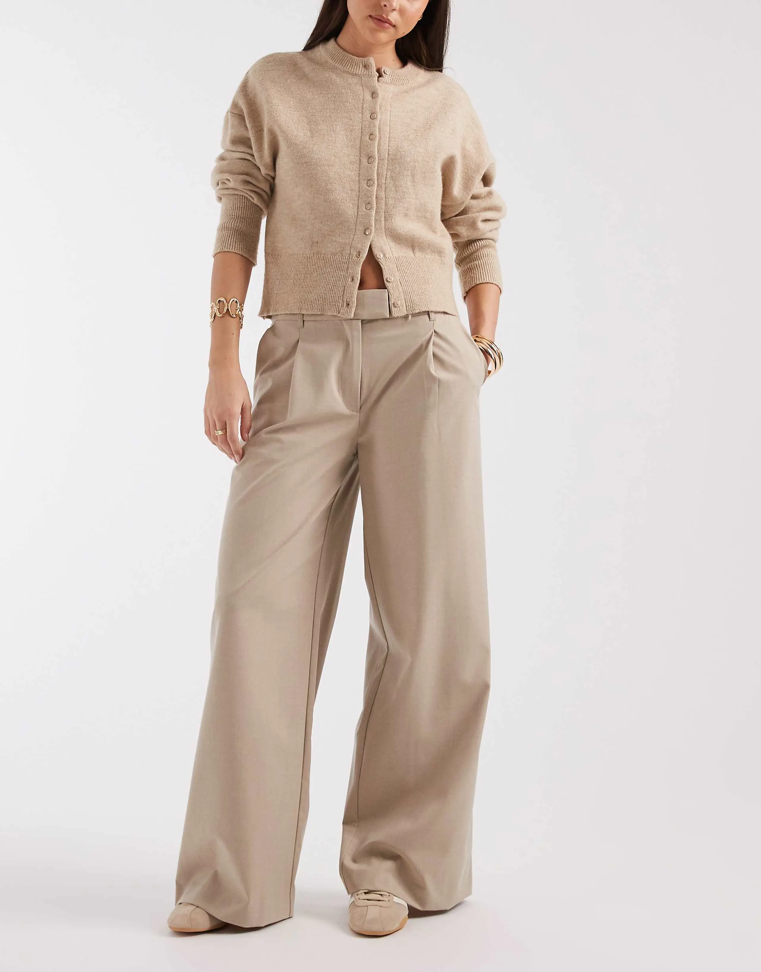 ASOS DESIGN tailored low rise wide leg pants in stone