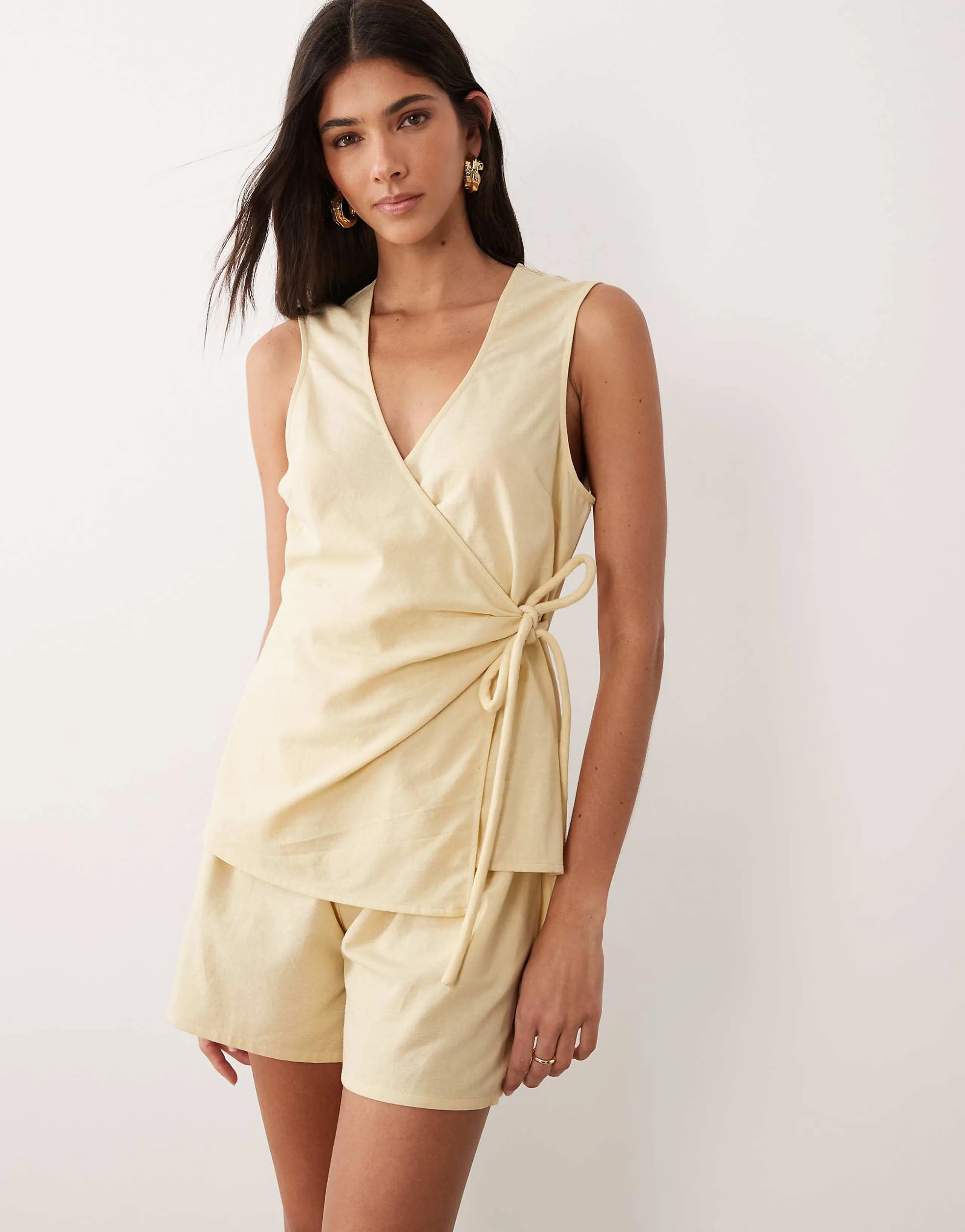 ASOS DESIGN wrap front romper in parsnip