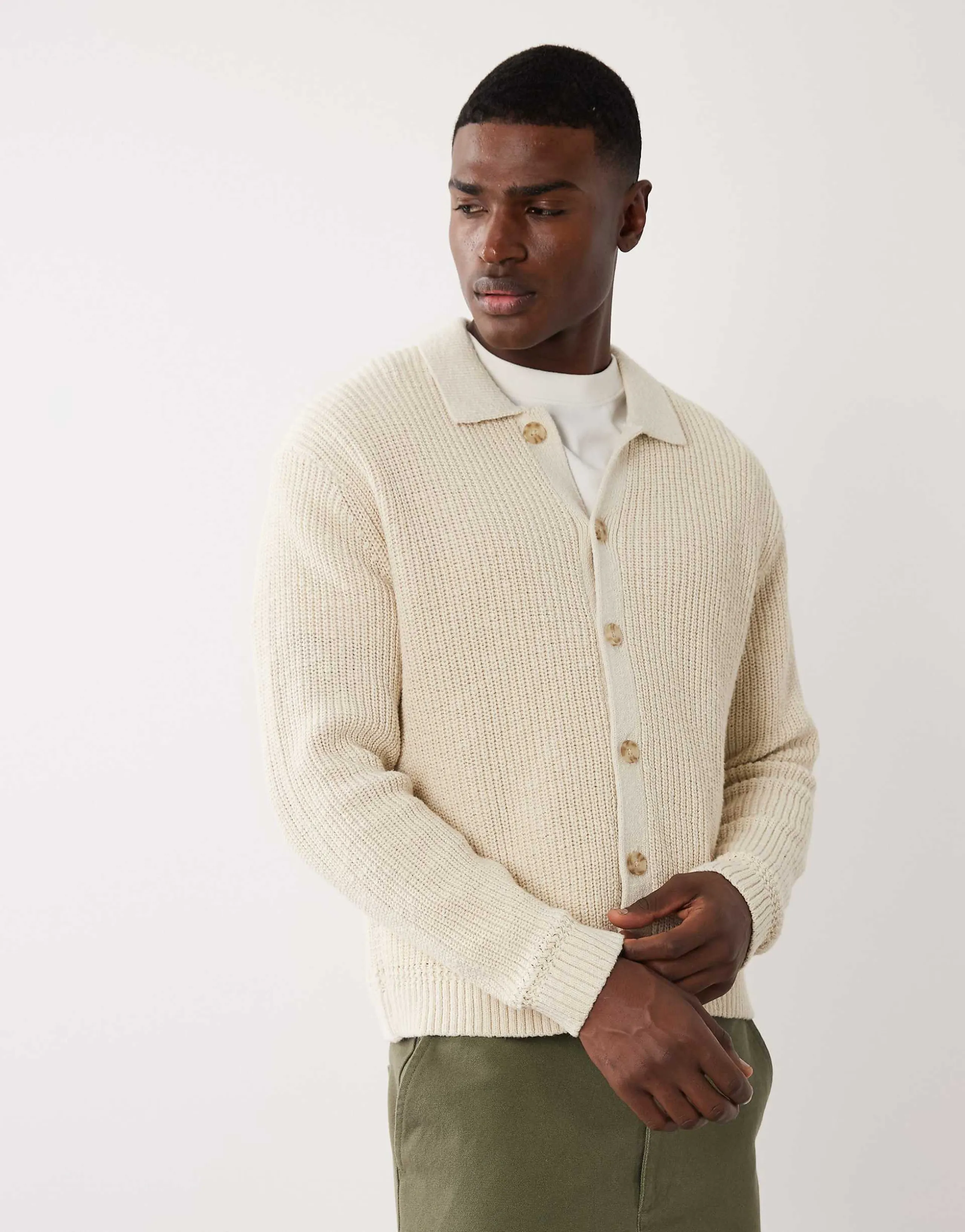 Abercrombie & Fitch light knit button up cardigan in cream