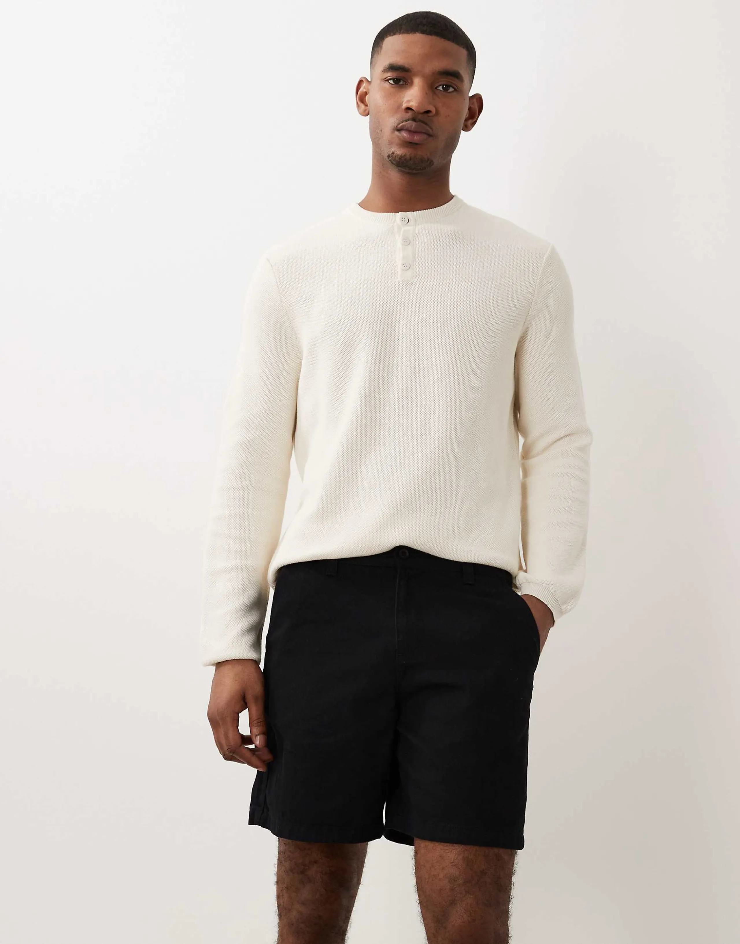 ASOS DESIGN mid length wide chino shorts in black