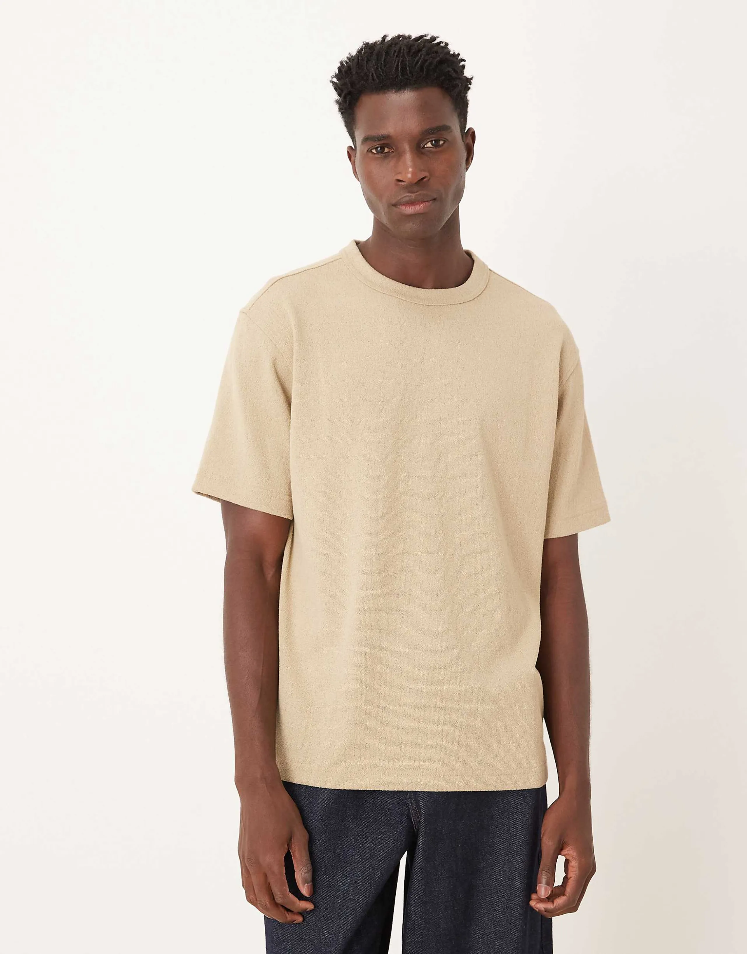 Mango cotton mix fine knit T-shirt in beige