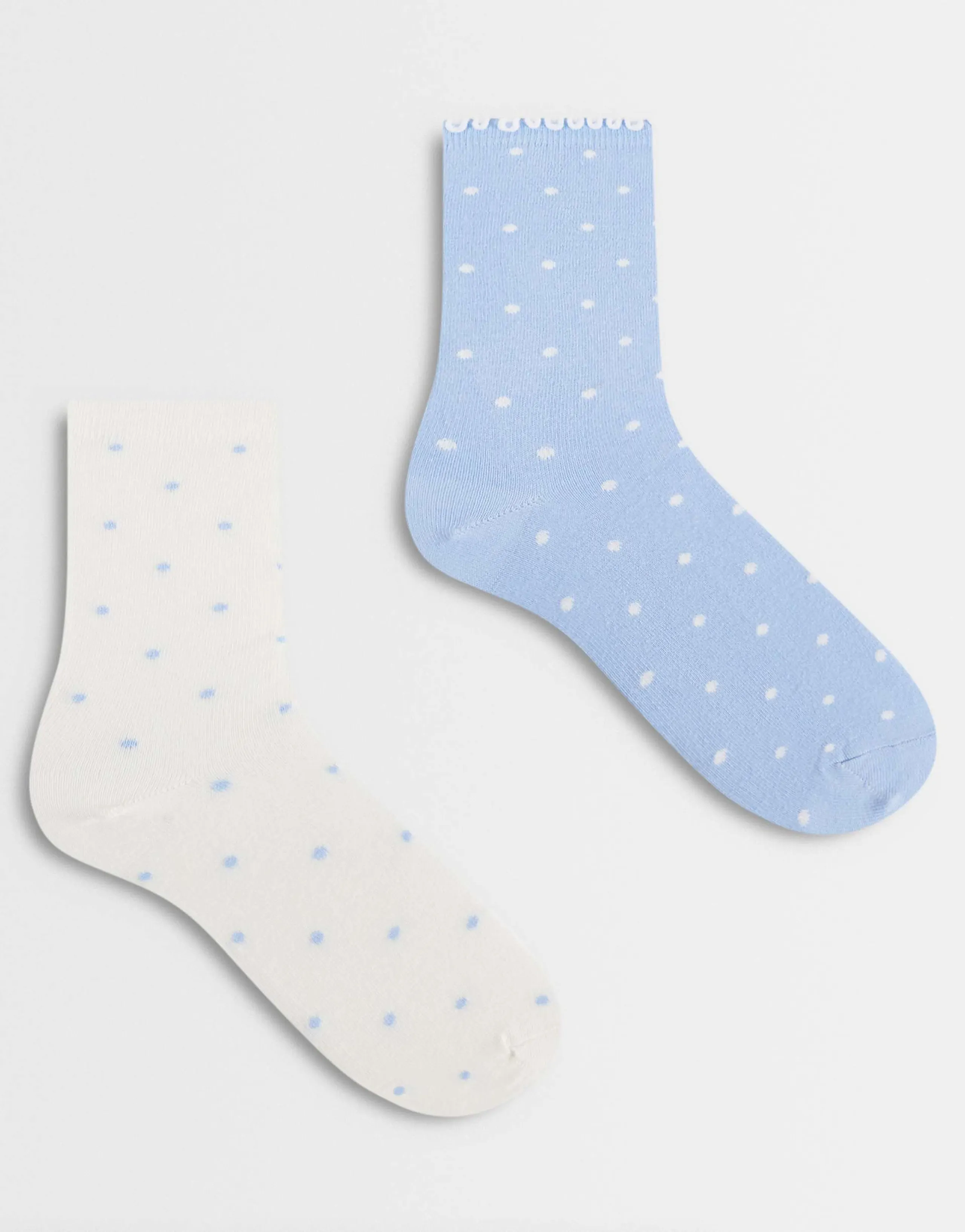 ASOS DESIGN pack of 2 socks in blue and cream polka dots