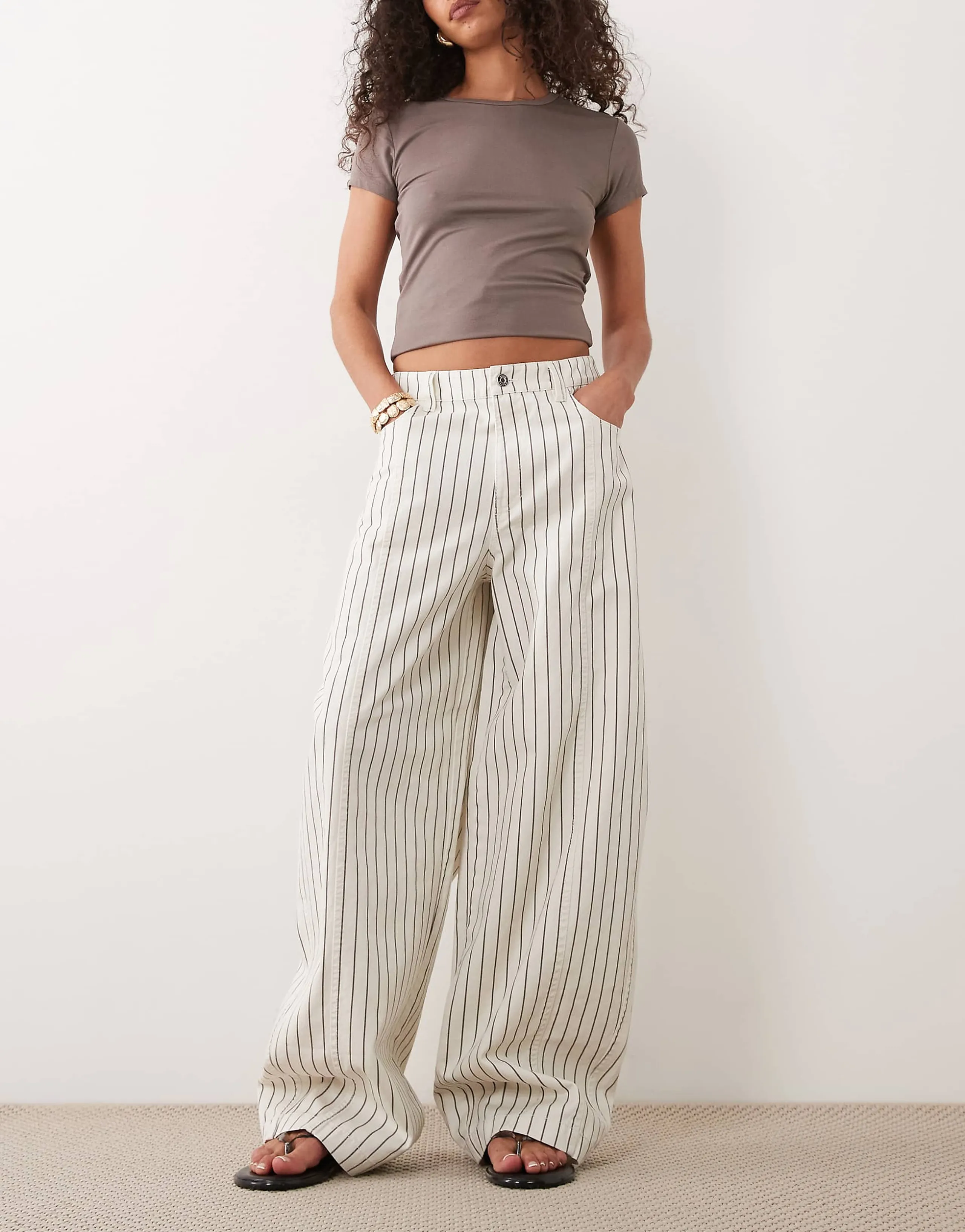 ASOS DESIGN barrel pants in chocolate and cream stripes