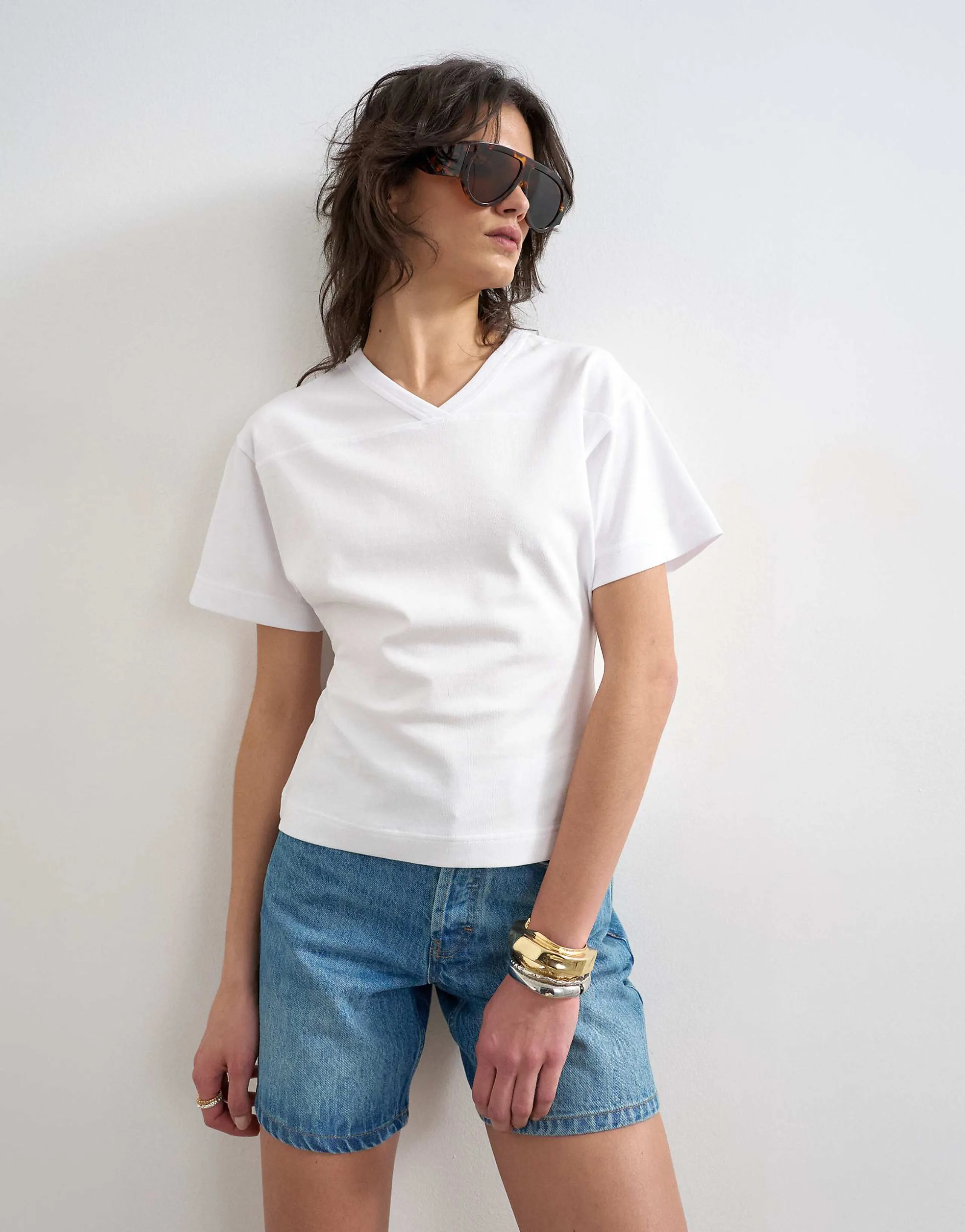 Topshop v-neck cinch tee in white