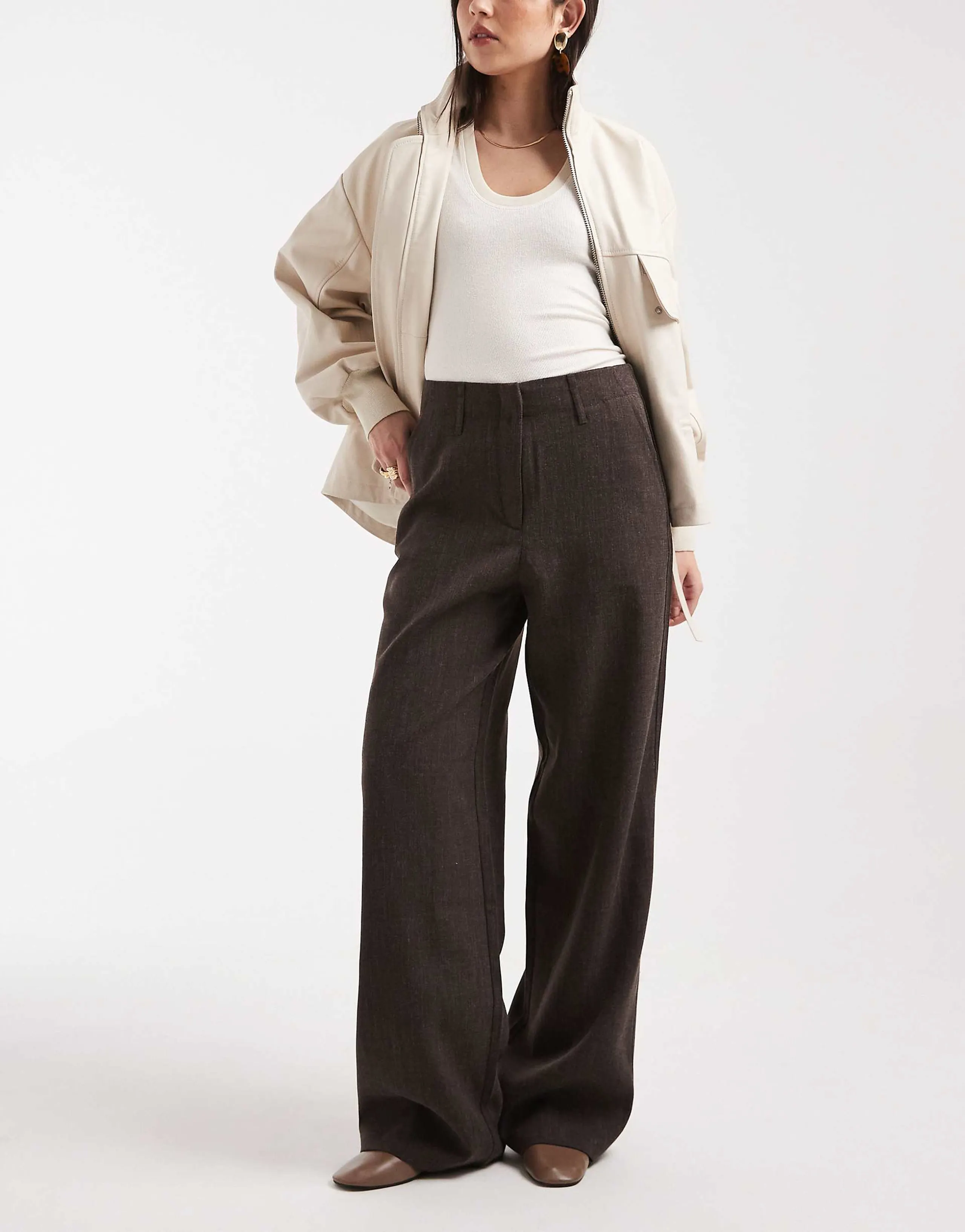 Vero Moda high rise wide leg pants in chocolate melange