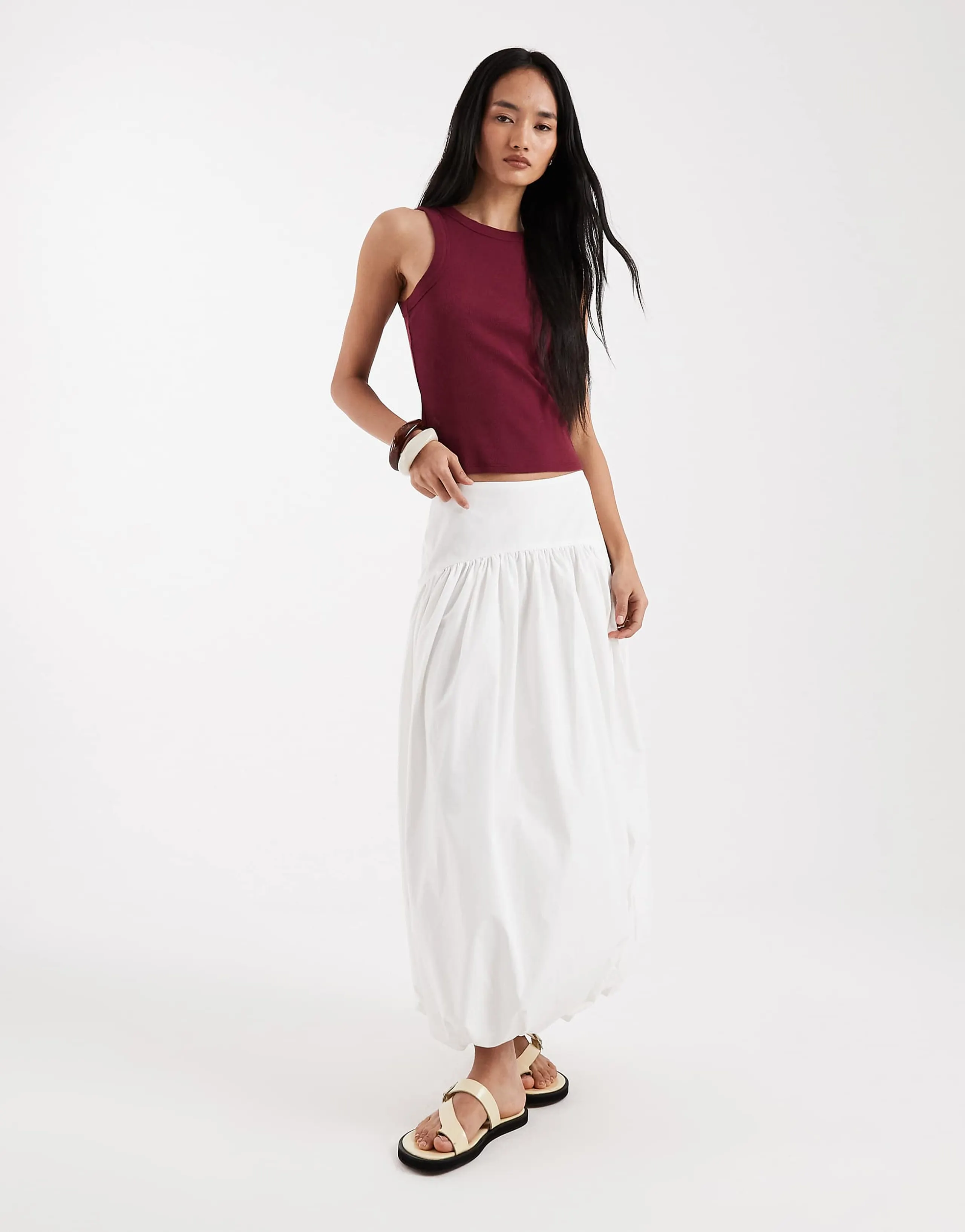 ASOS DESIGN dropped waist bubble maxi skirt in white