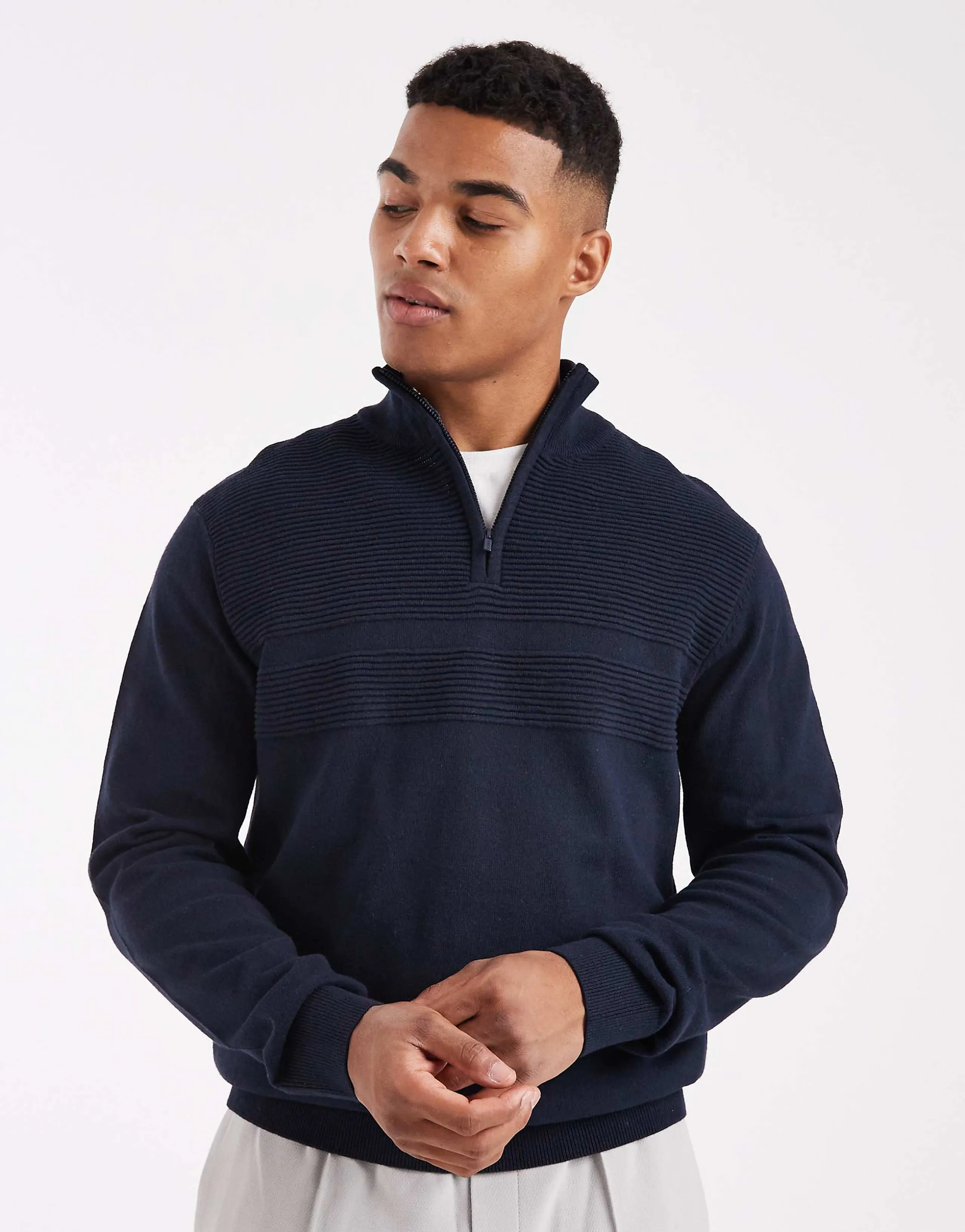 Threadbare 1/4 zip knit sweater in navy