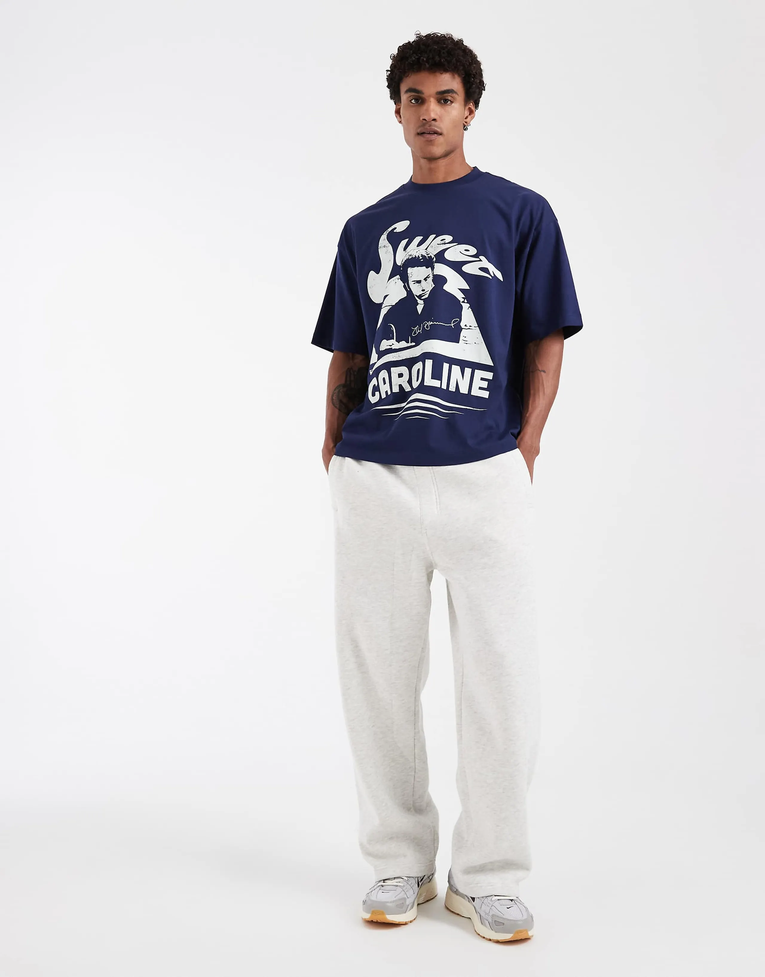 ASOS DESIGN oversized tee with Neil Diamond Sweet Caroline print in Navy