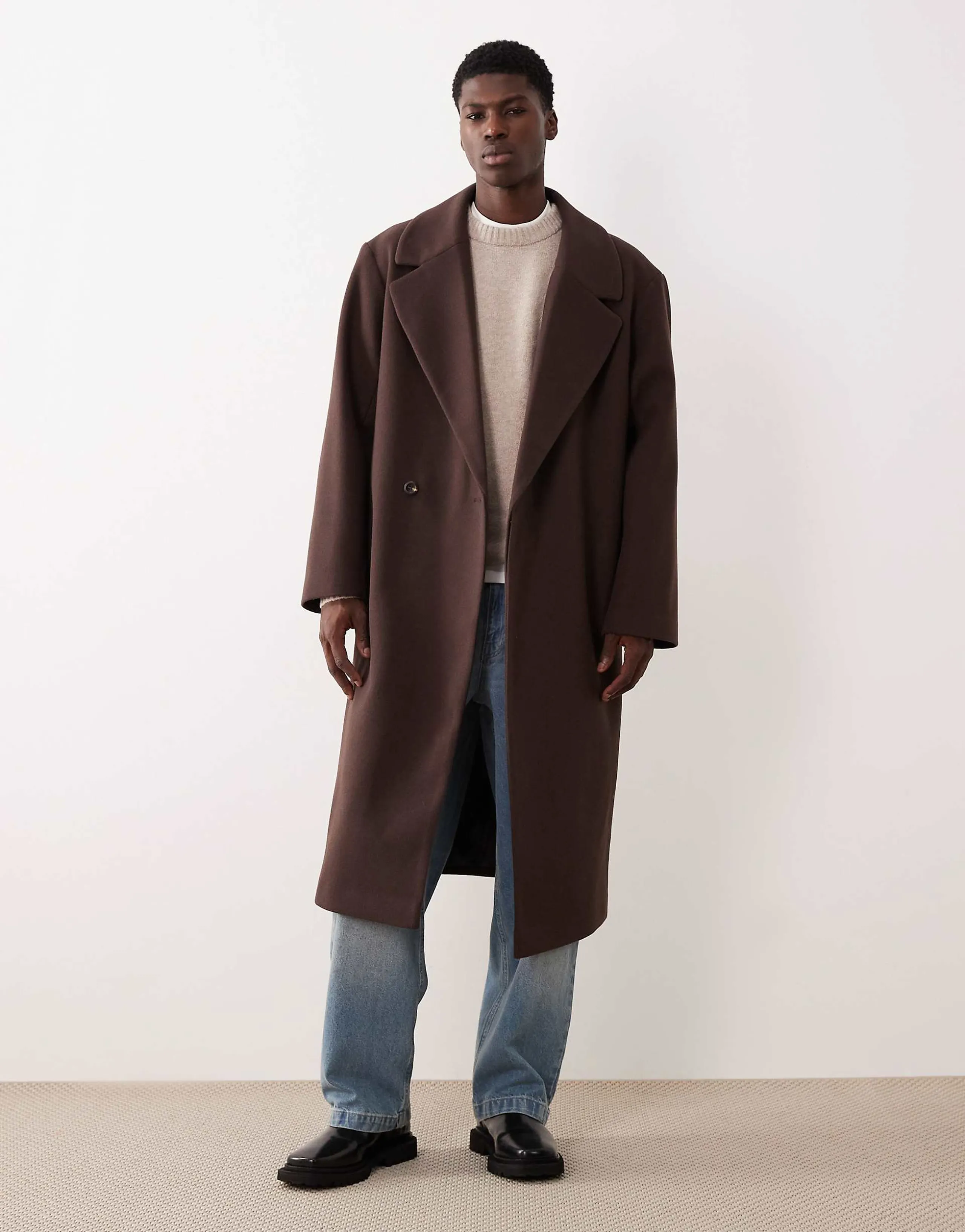 ASOS DESIGN wool look longline coat in dark brown
