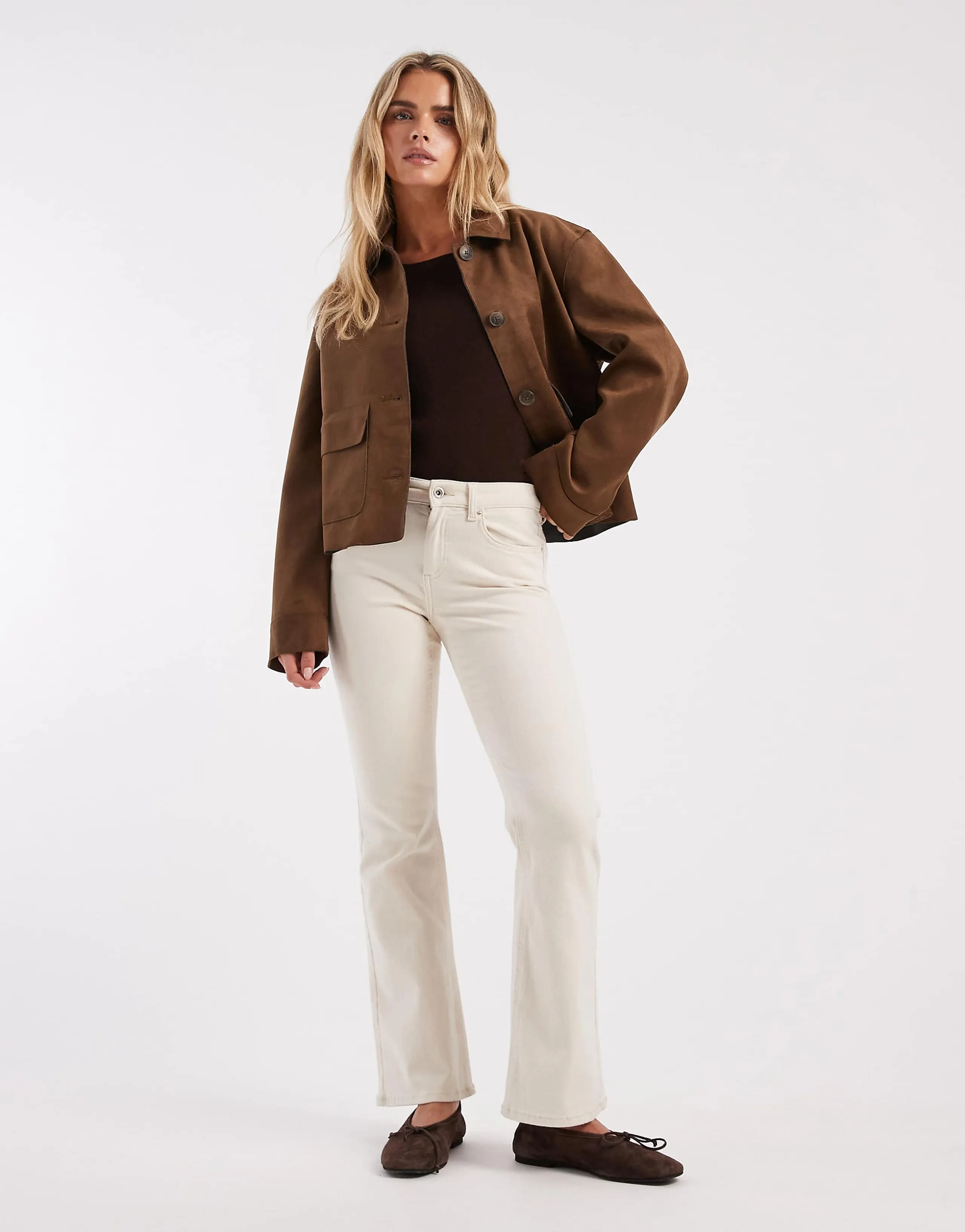 ONLY Petite Blush high waist flared jeans in ecru
