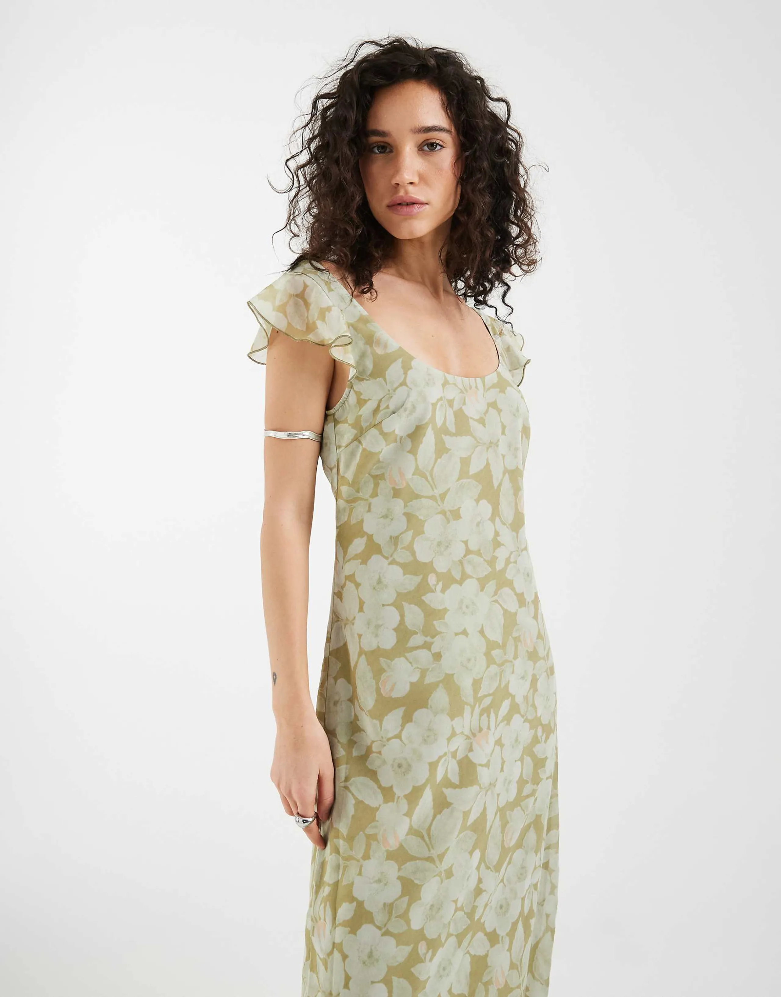 Motel Risala scoop midaxi dress in pale green floral