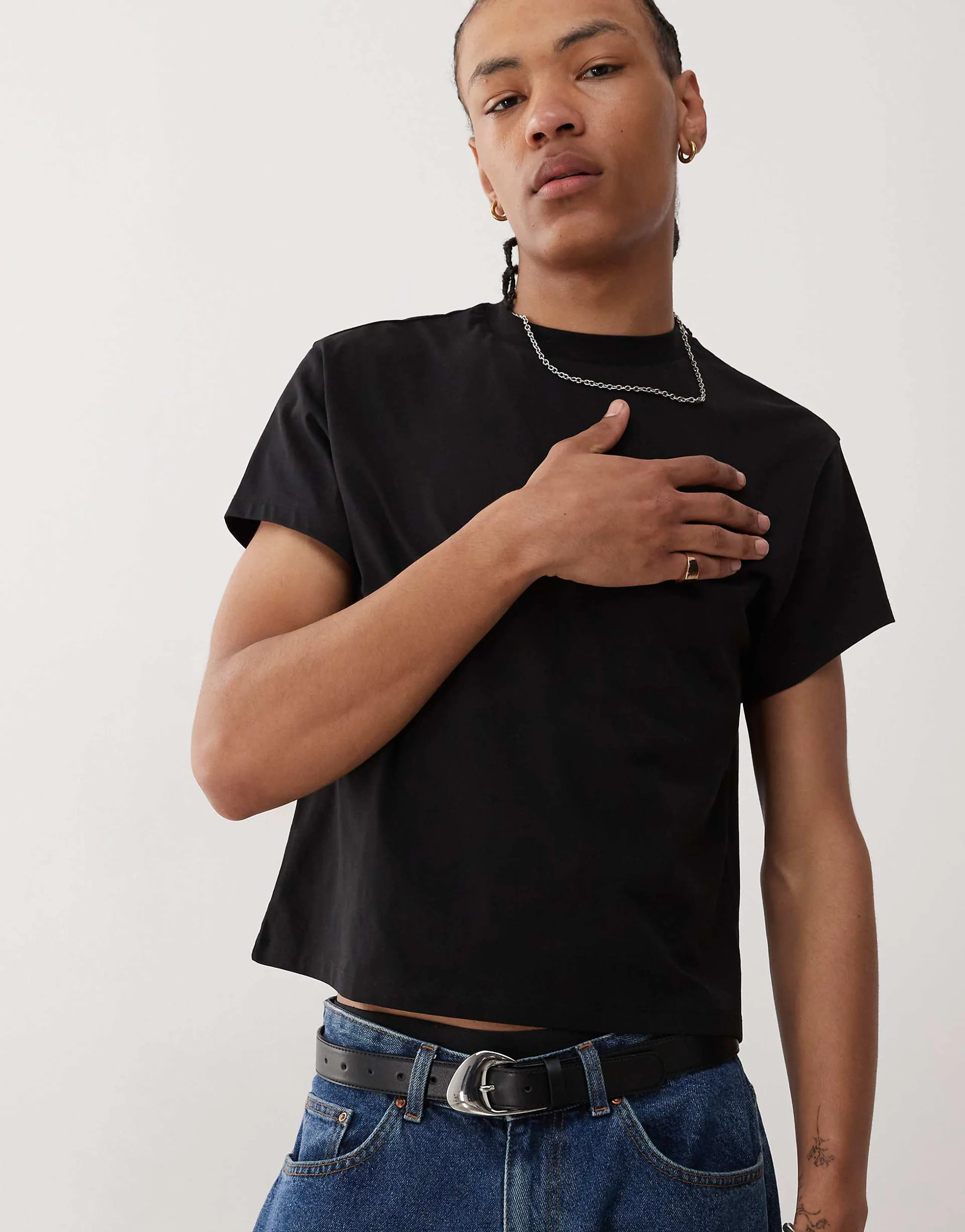 Reclaimed Vintage slim crop boxy oversized T-shirt in black