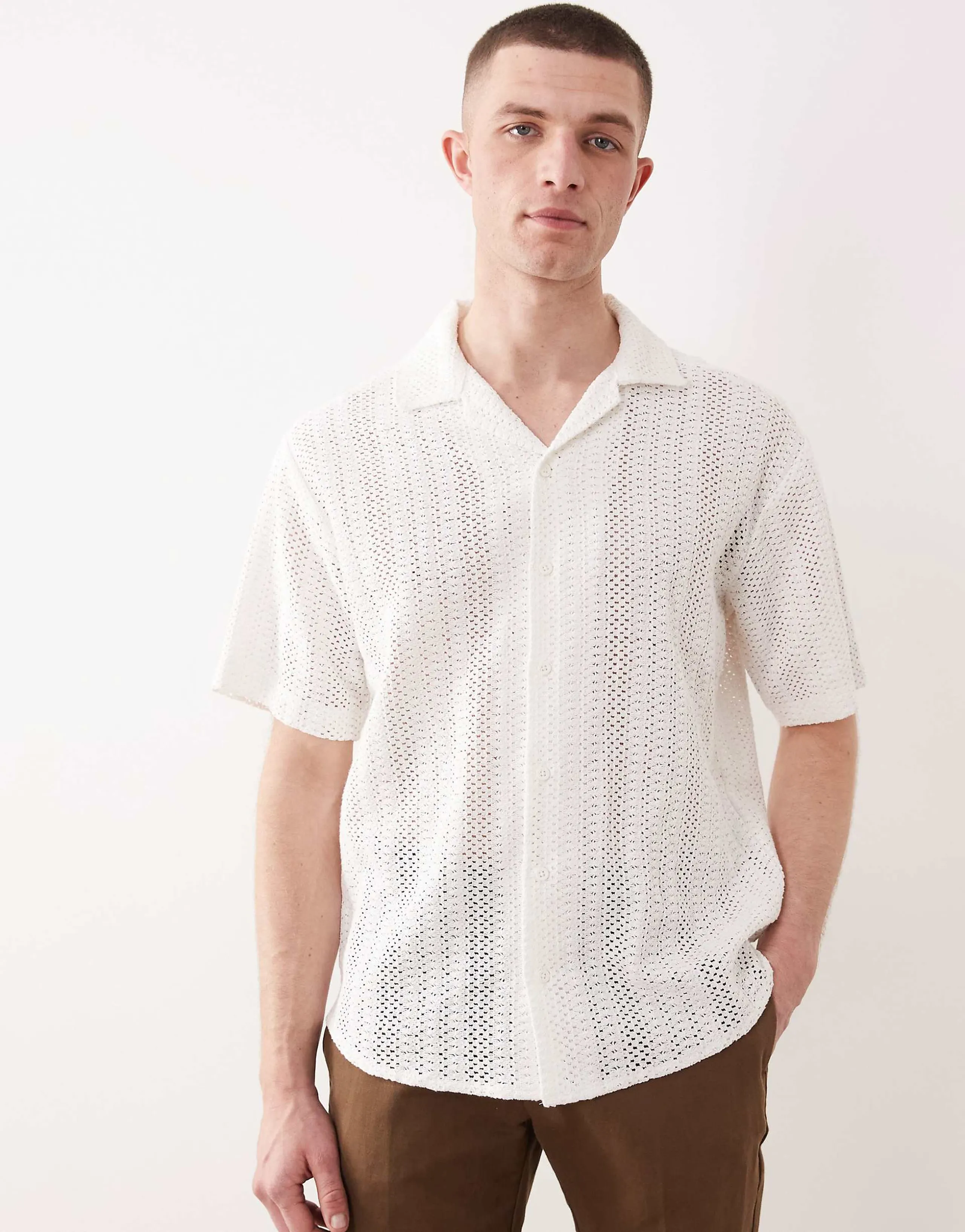 ONLY & SONS crochet shirt in cream