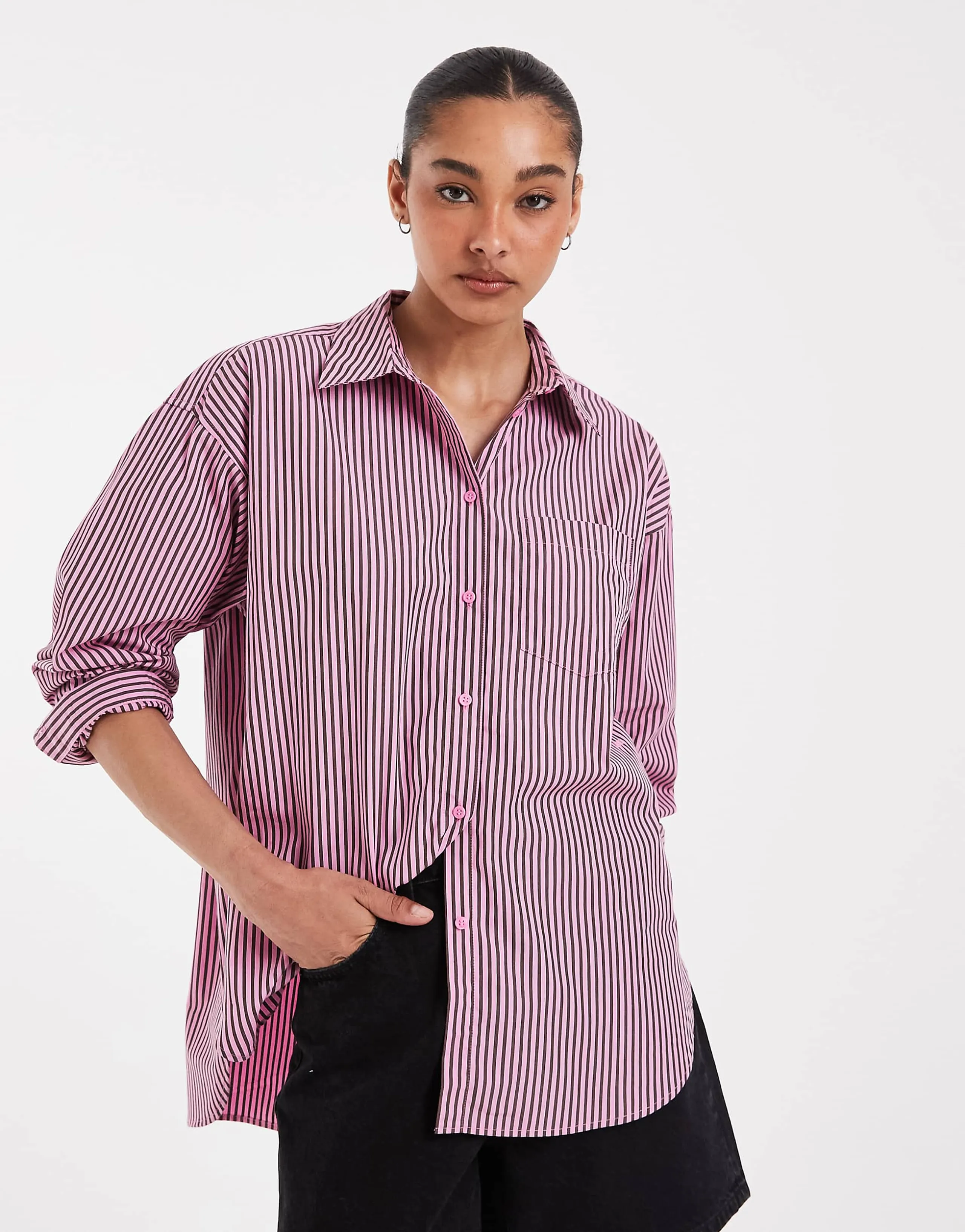 JJXX Jamie oversized striped poplin shirt in light pink