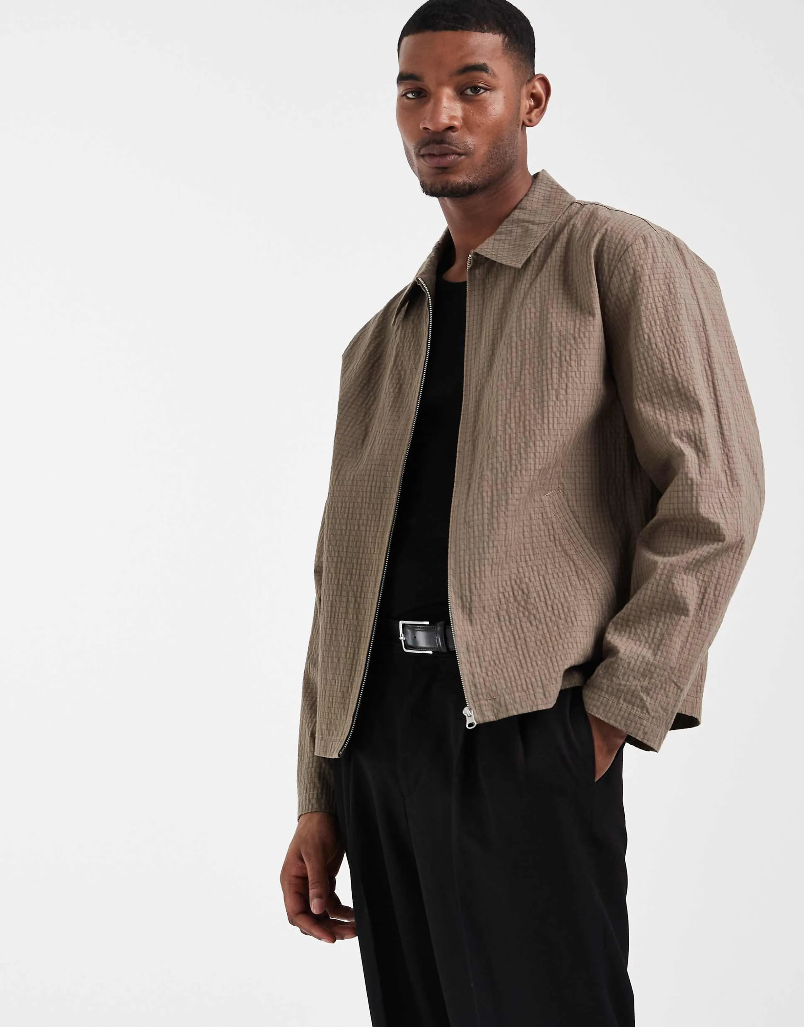 ASOS DESIGN check jacket in dark stone