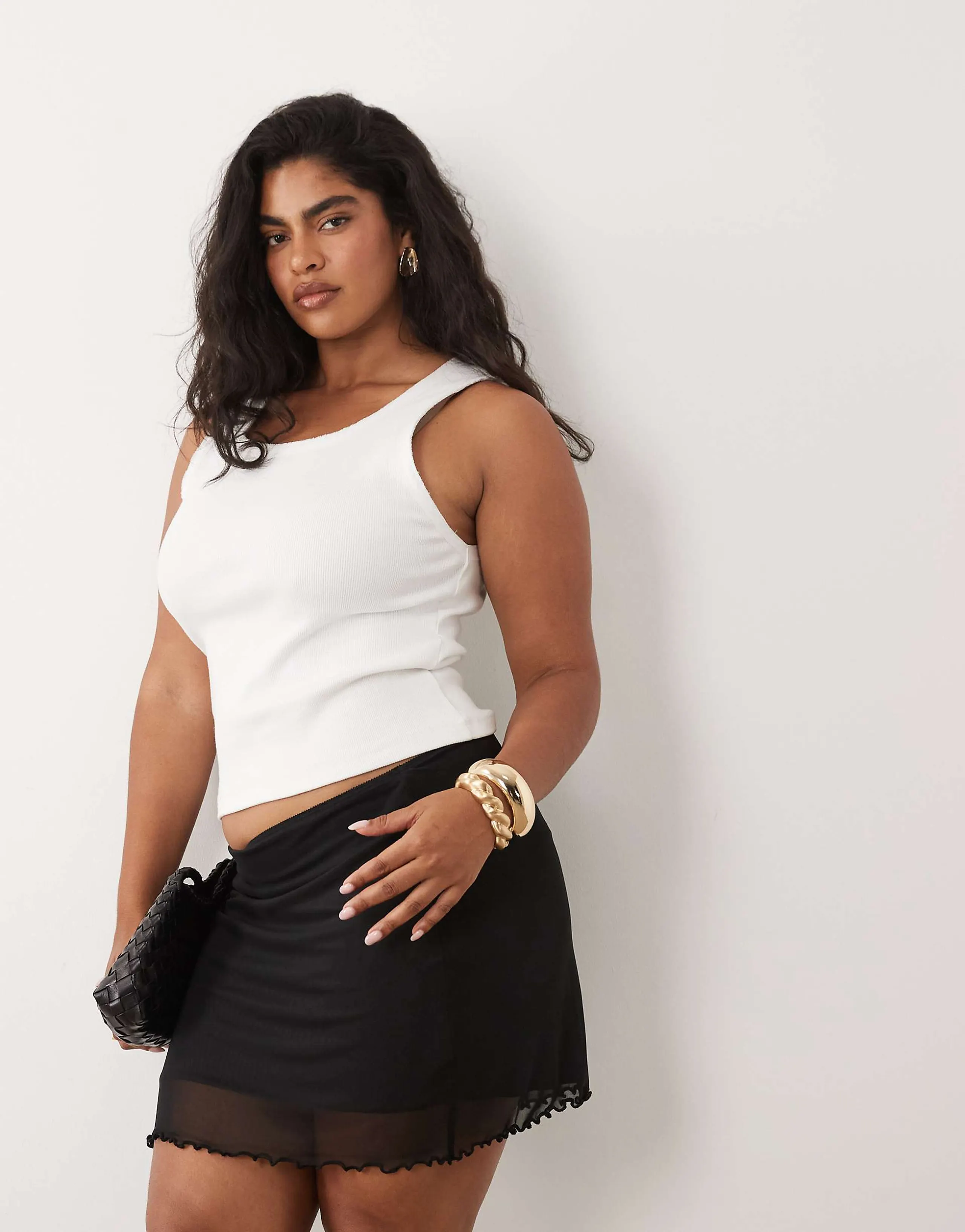 ASOS DESIGN Curve mesh midi skirt in black