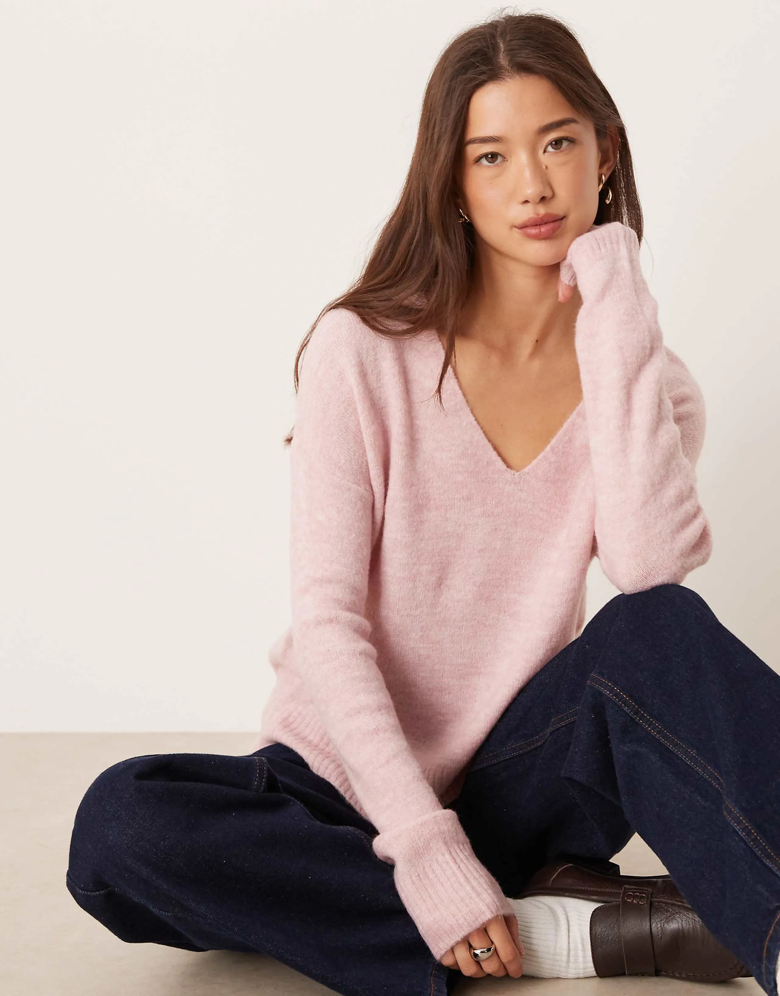 JDY V-neck sweater in light pink