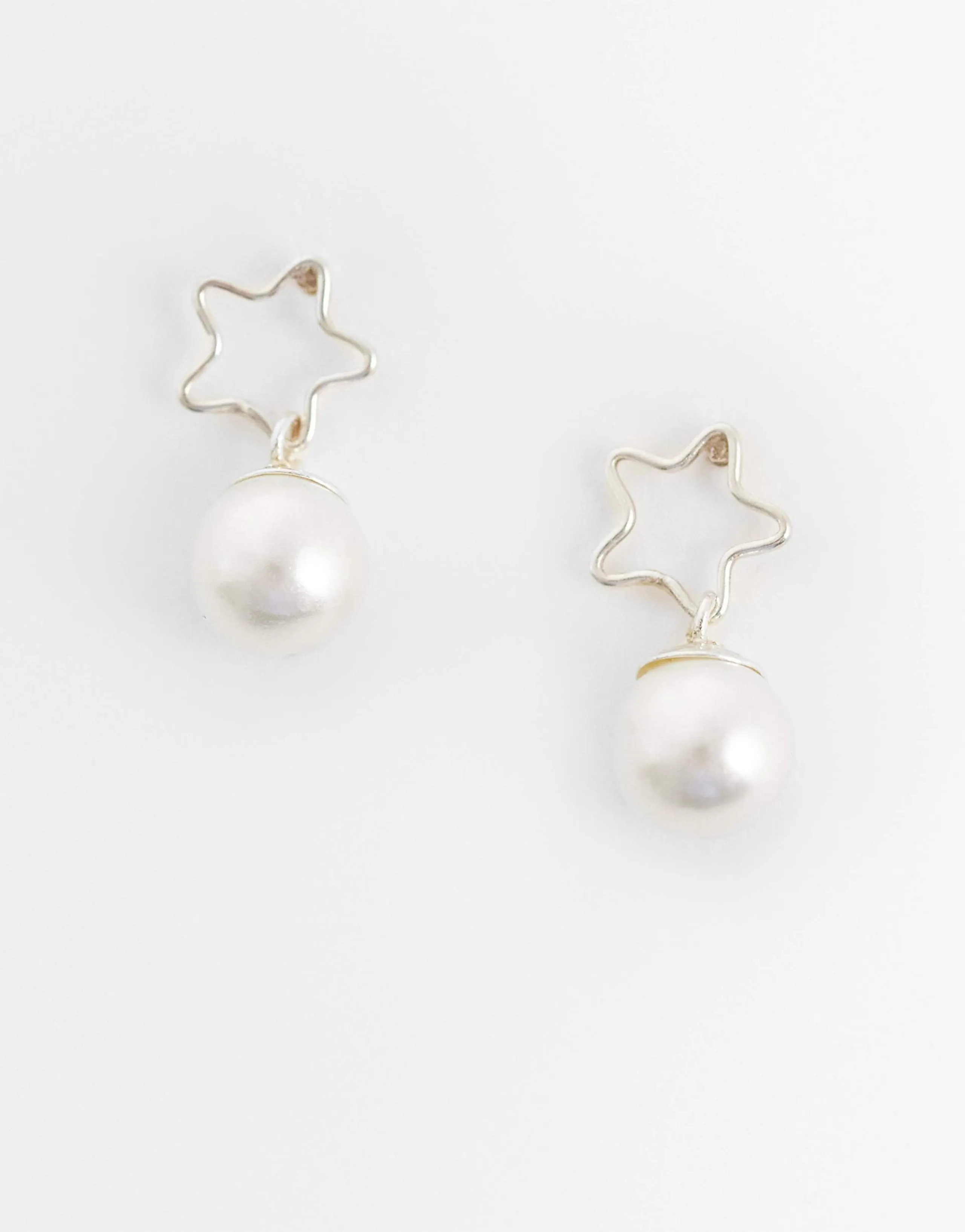 Kingsley Ryan open star and faux pearl stud earrings in sterling silver