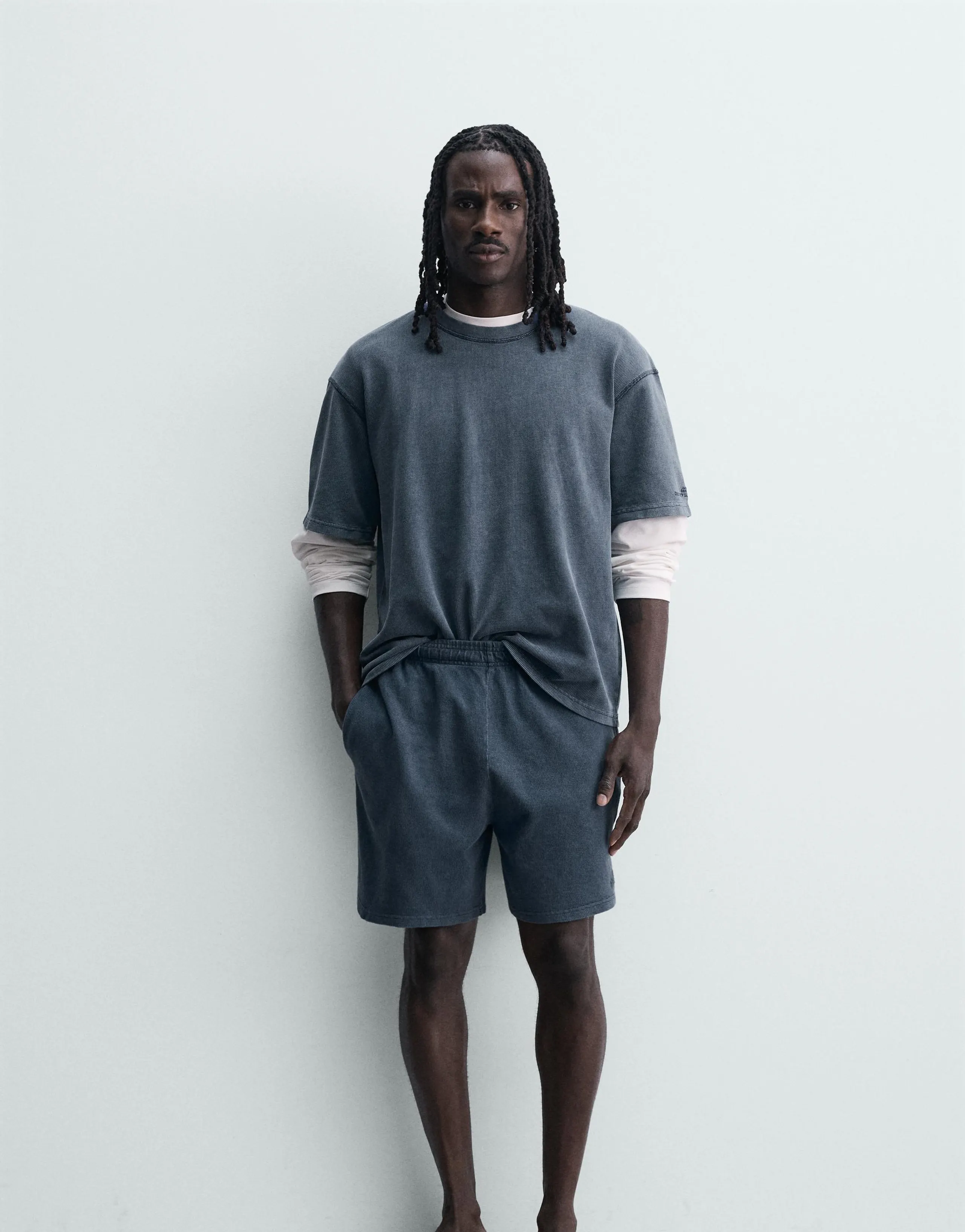 WASHED WAFFLE-KNIT BERMUDA SHORTS