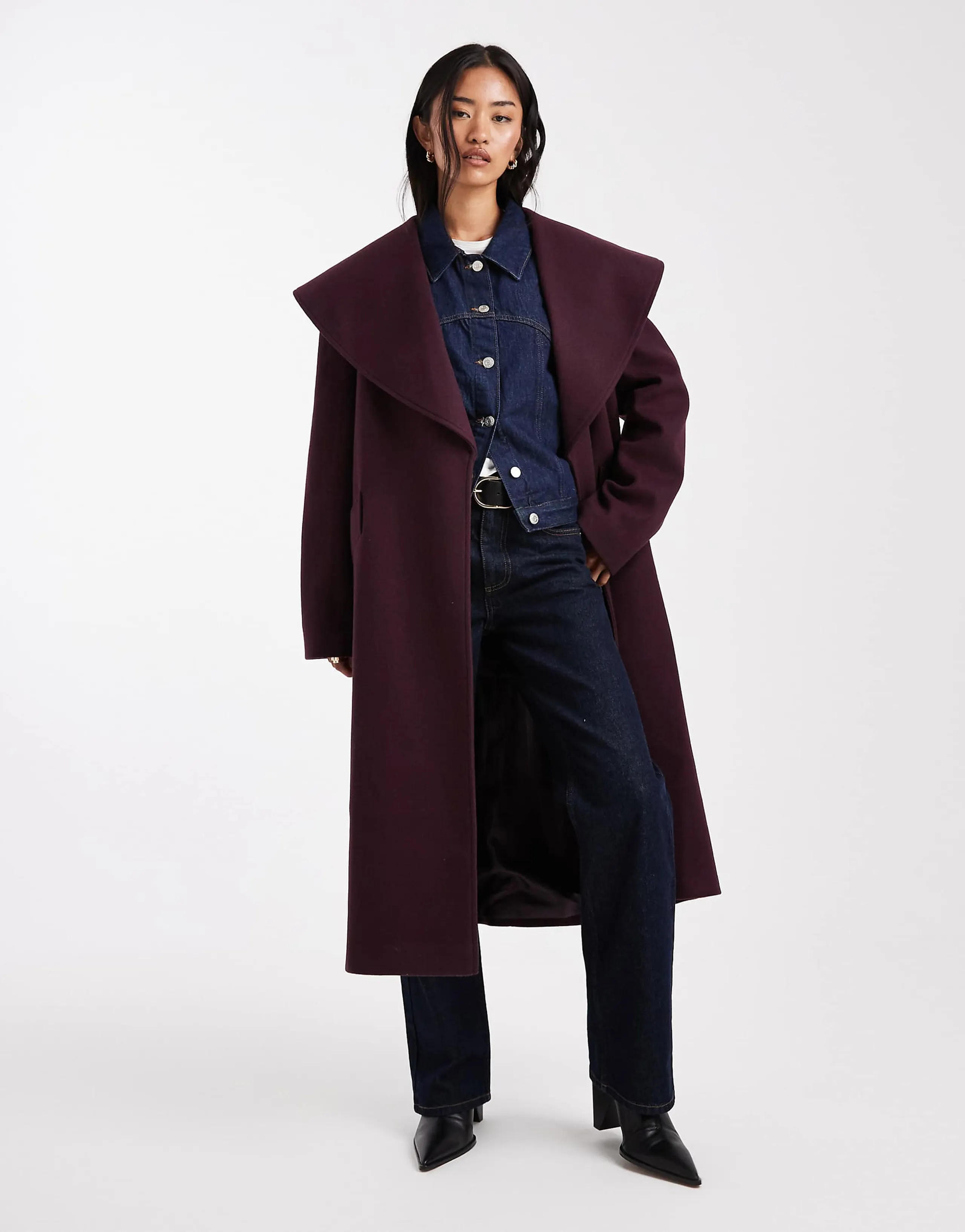 Miss Selfridge formal wrap coat in plum