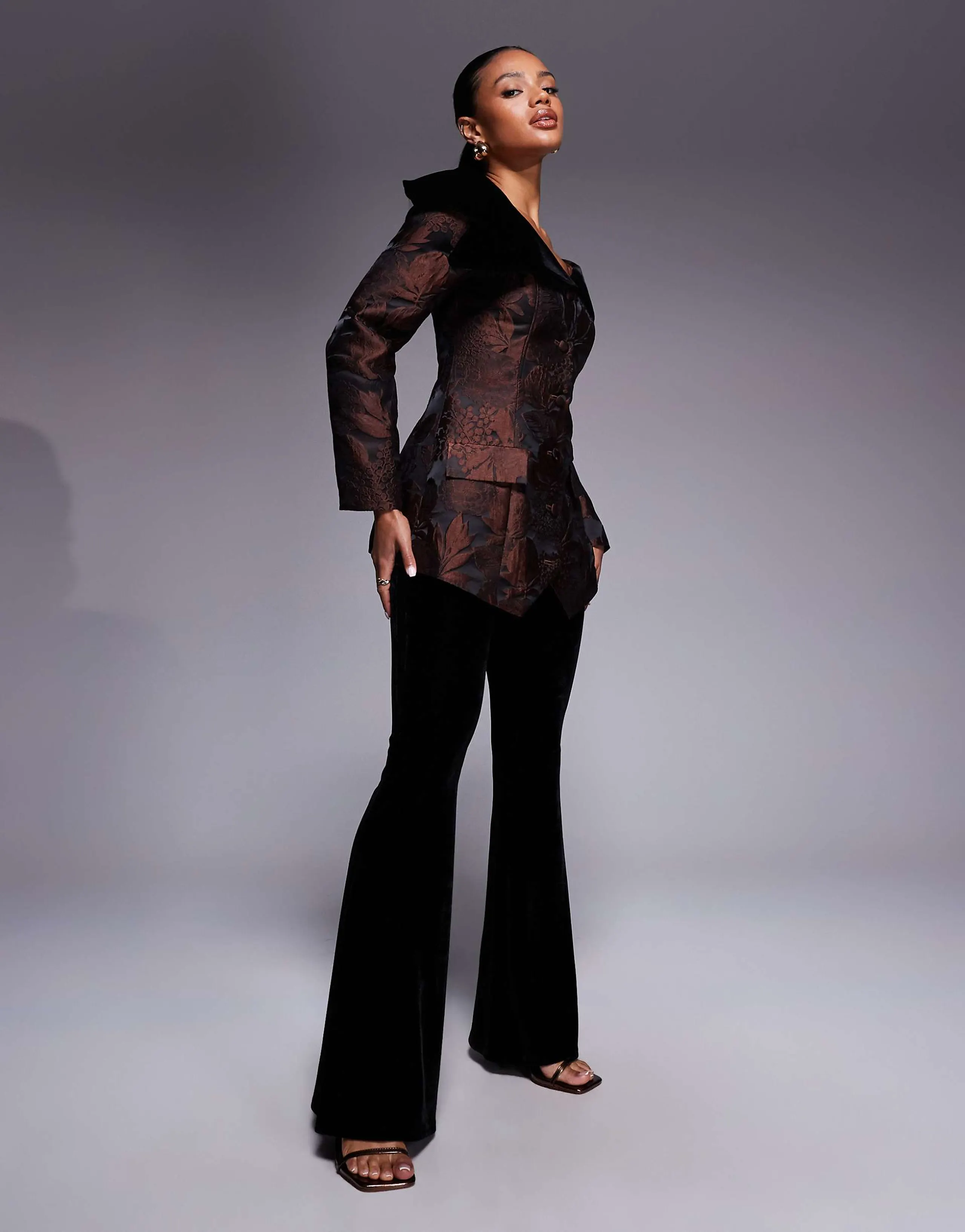 ASOS LUXE velvet flare pants in black - part of a set
