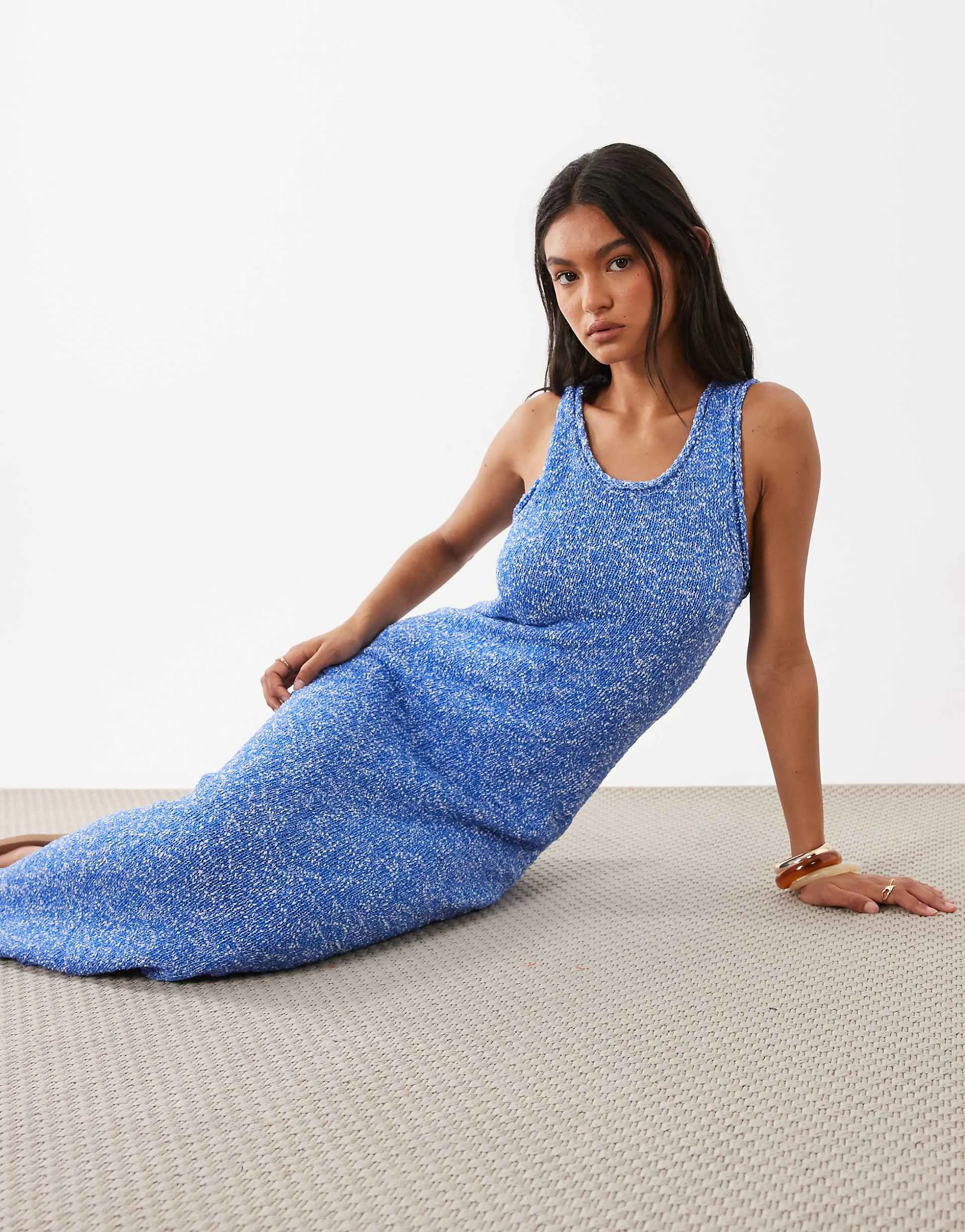 ASOS DESIGN slub racer maxi dress in blue