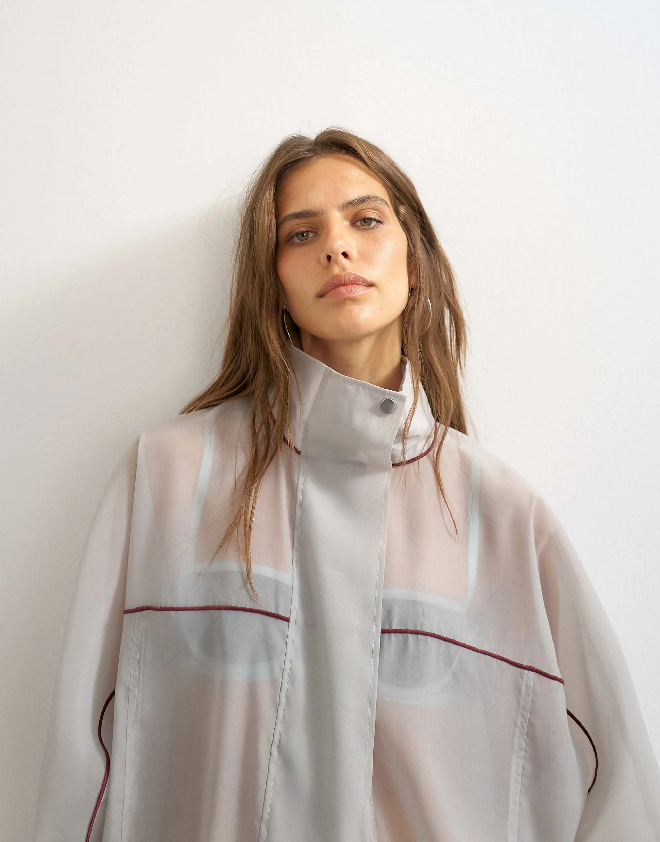 Topshop organza funnel neck bomber jacket with contrast binding in gray