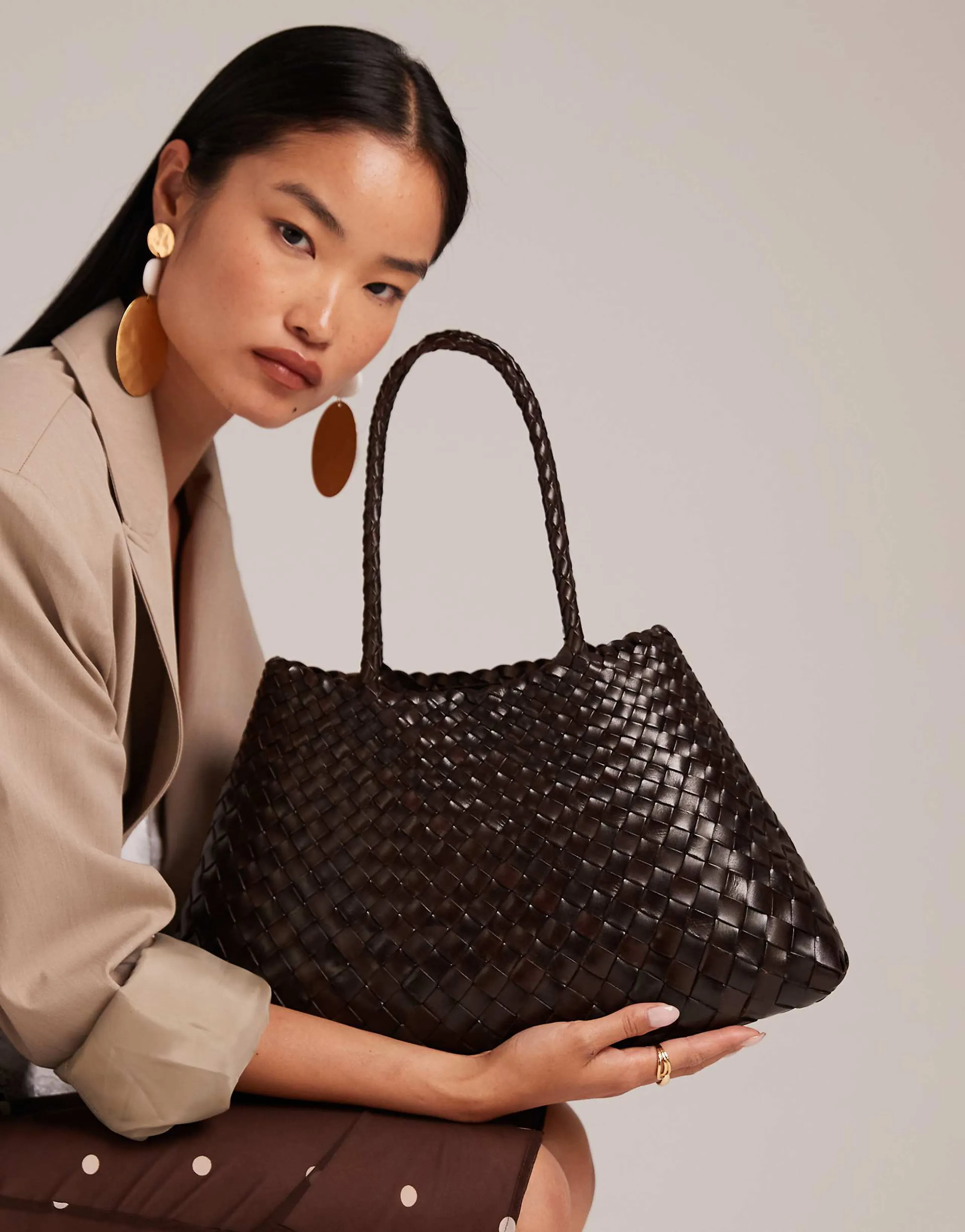Dragon Diffusion santa croce big woven leather bag in dark brown 
