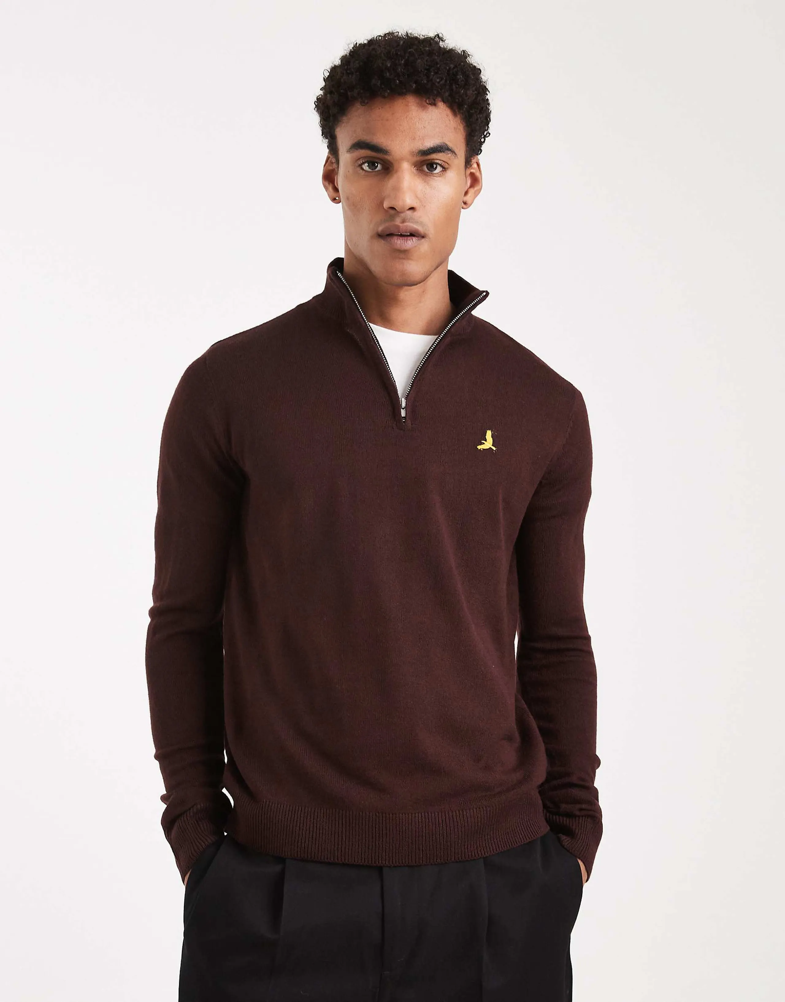 Brave Soul 1/4 zip knit sweater in oxblood