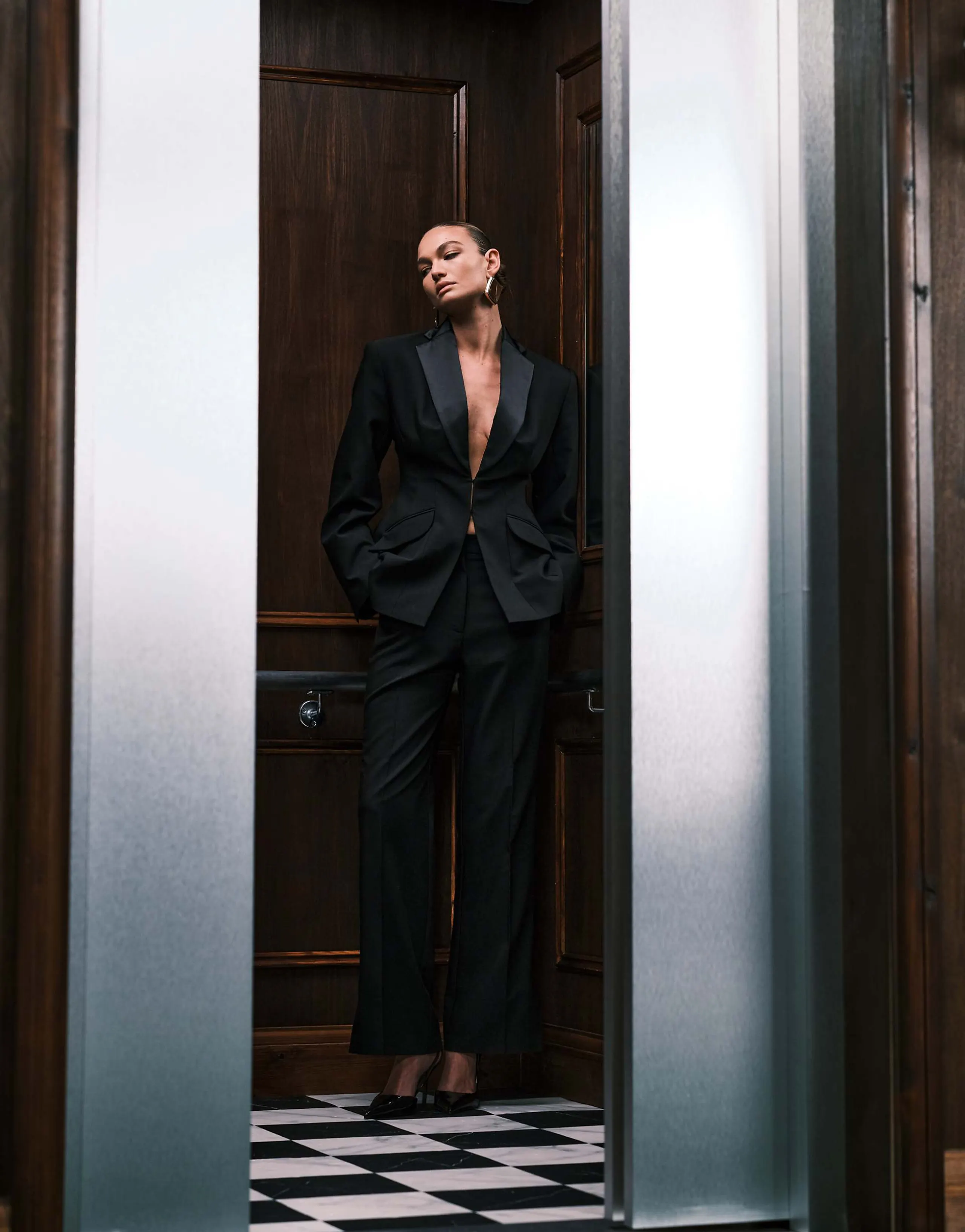 ASOS DESIGN tailored occasion straight leg pants with tuxedo side panel in black