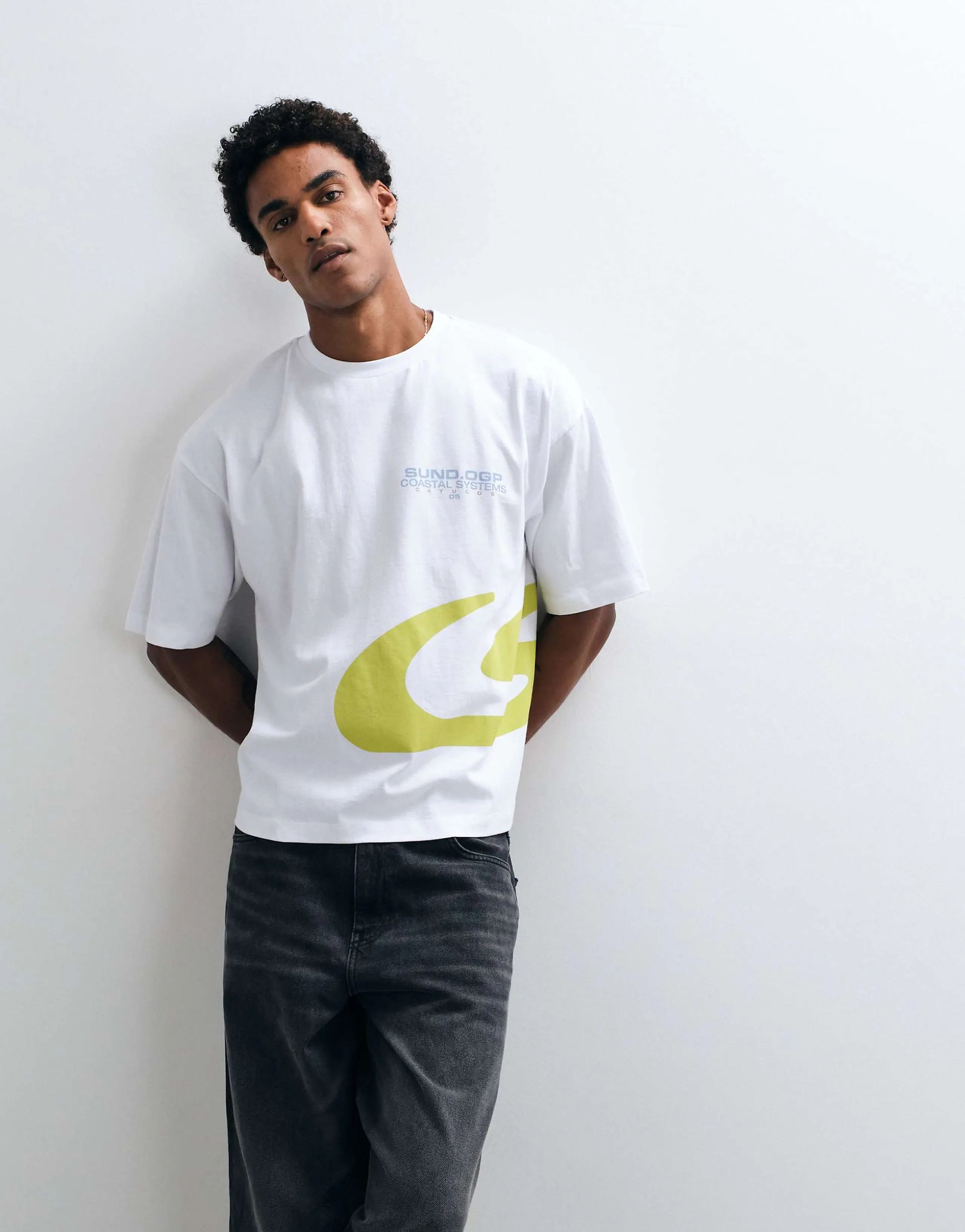 ASOS DESIGN boxy oversized T-shirt with large street graphic in white