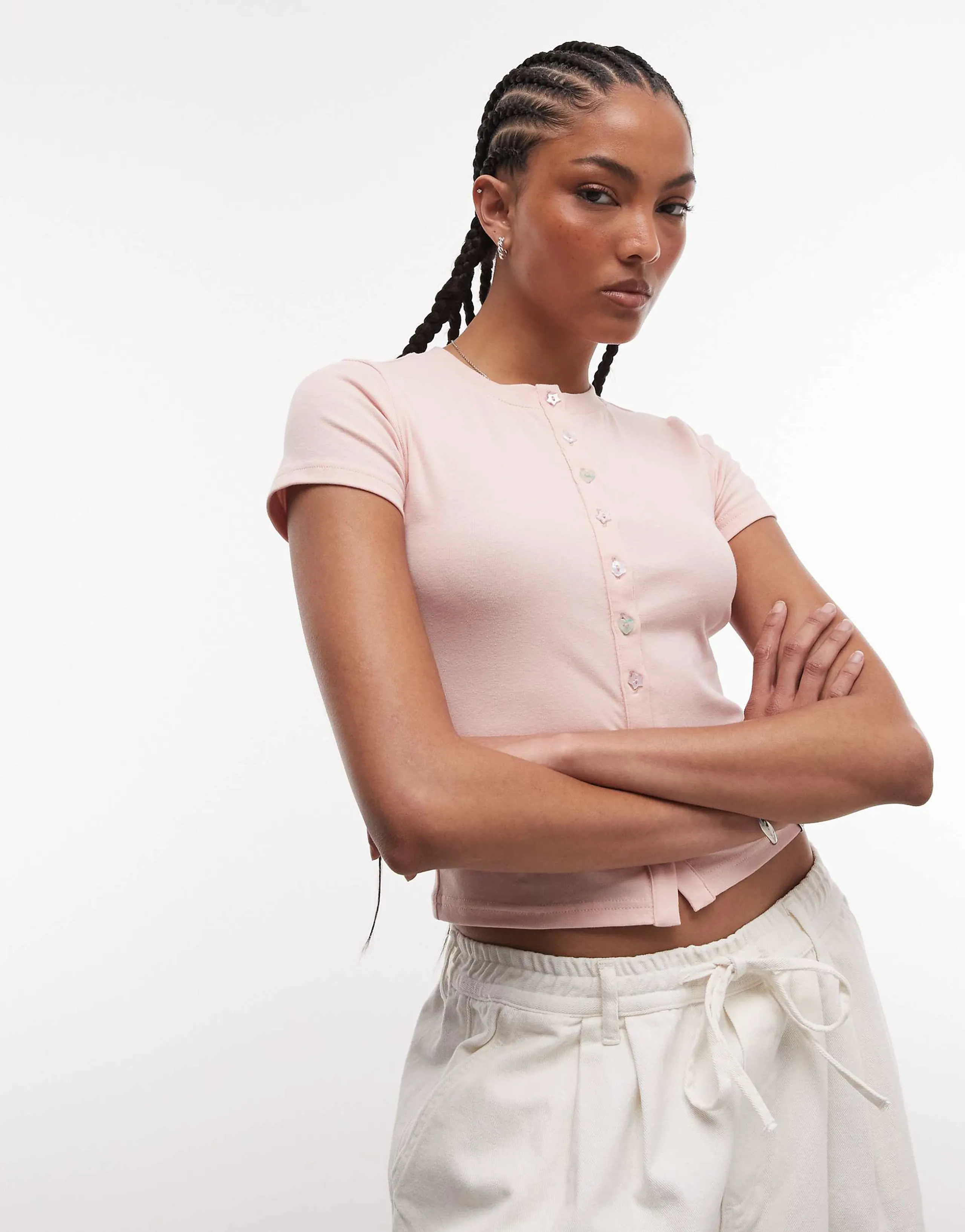 Daisy Street button down baby top in pink