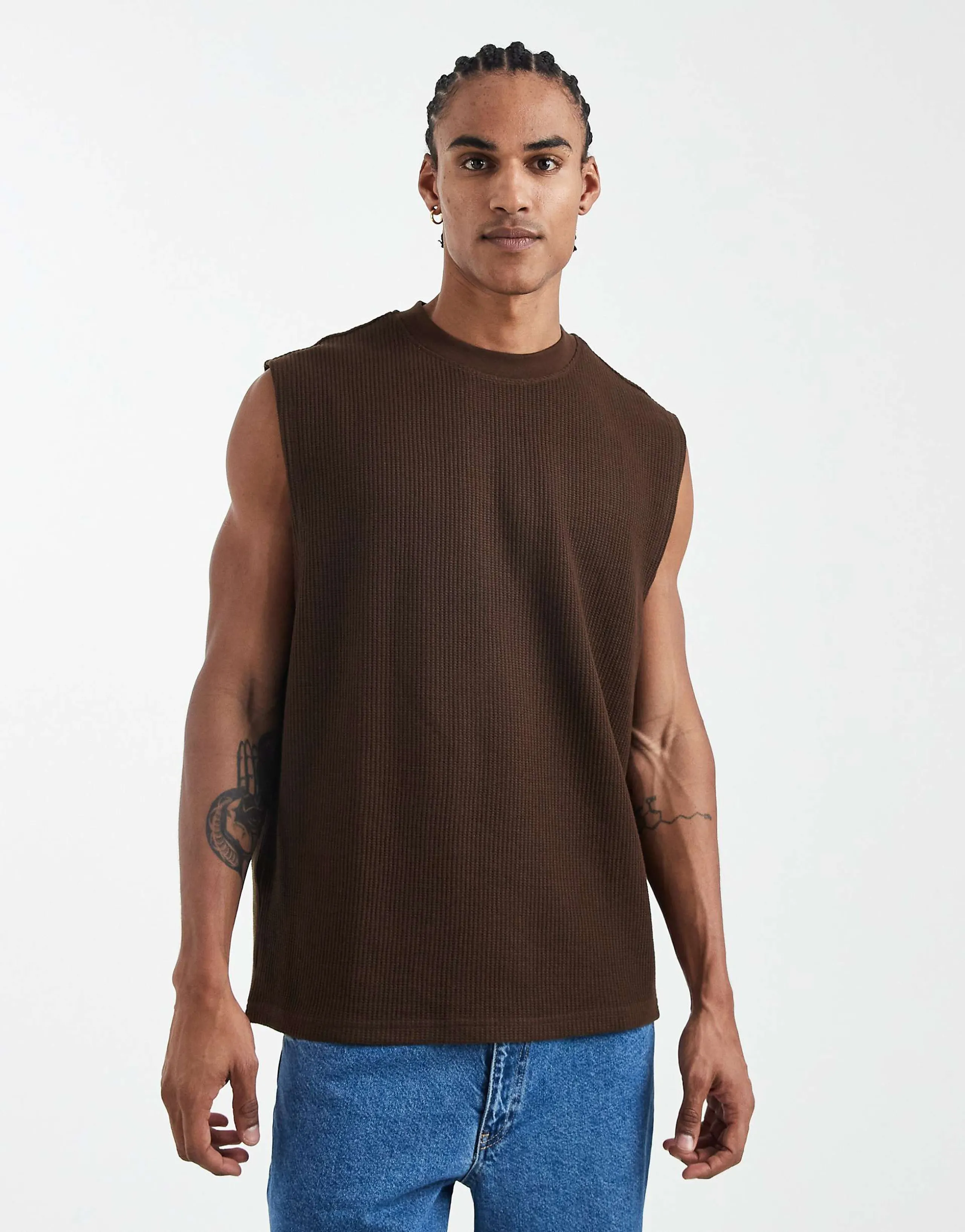 ASOS DESIGN heavyweight oversized tank in brown waffle