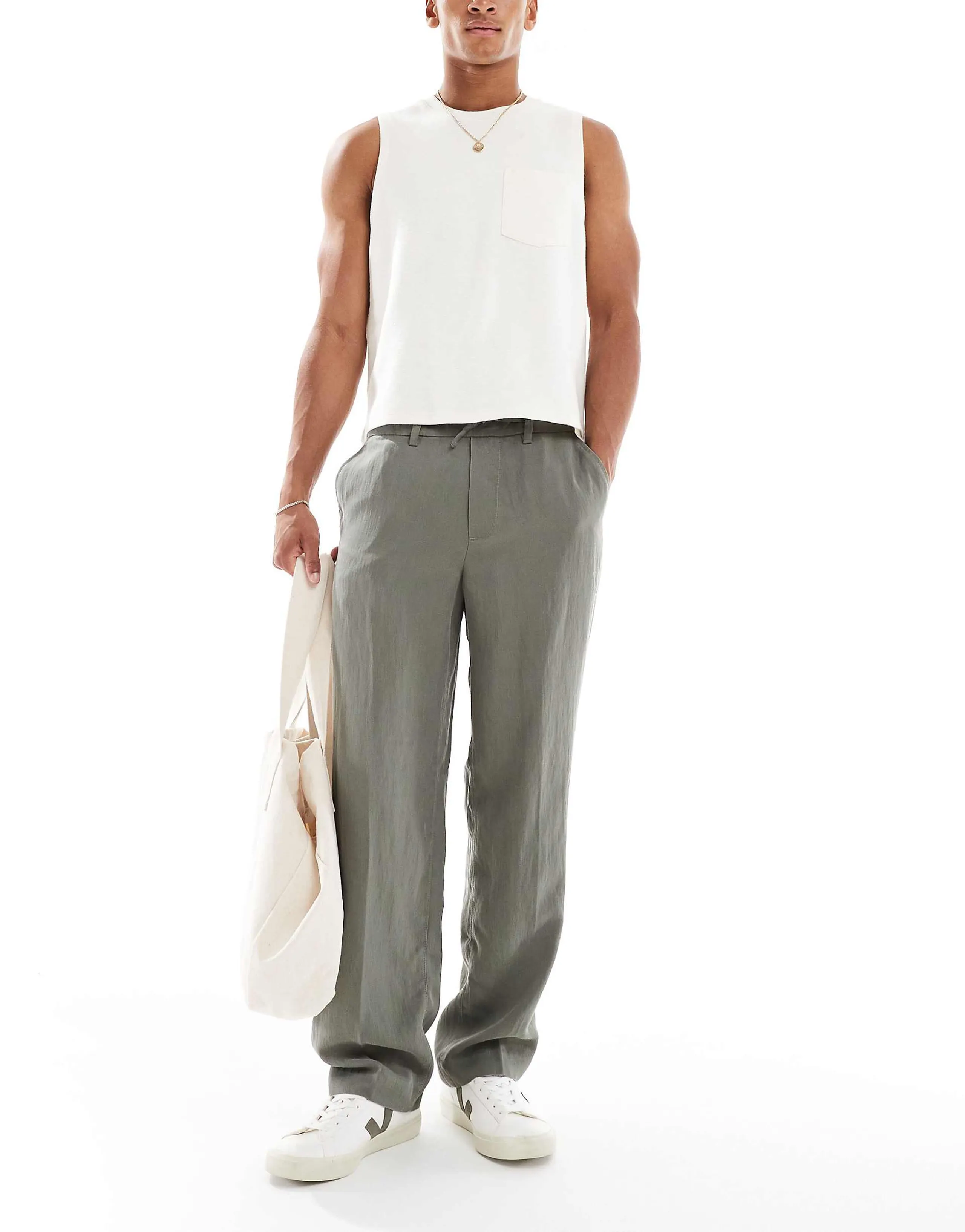 Jack & Jones lightweight drawstring pants in khaki
