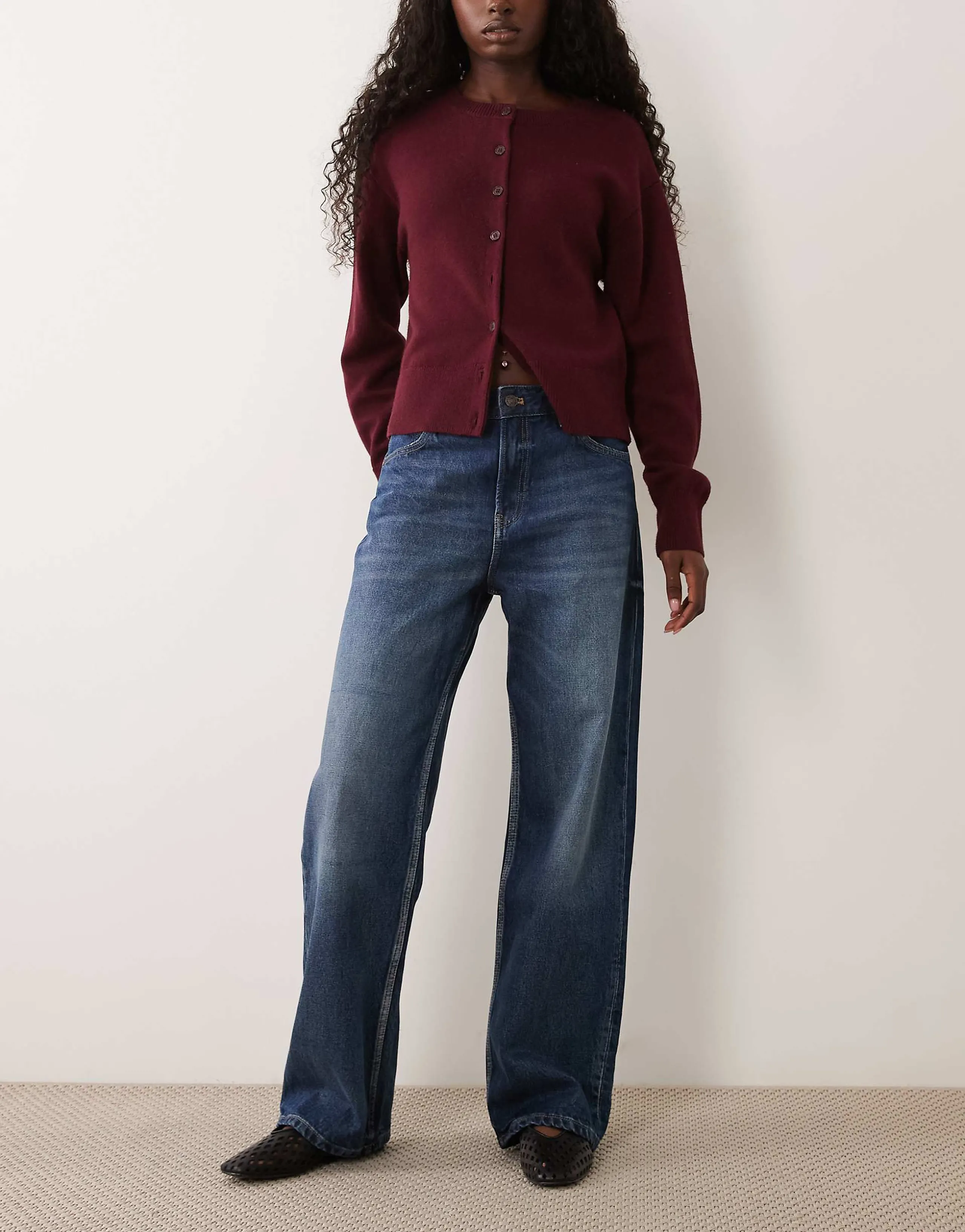 Mango Miami 100% cotton straight leg jeans in dark blue