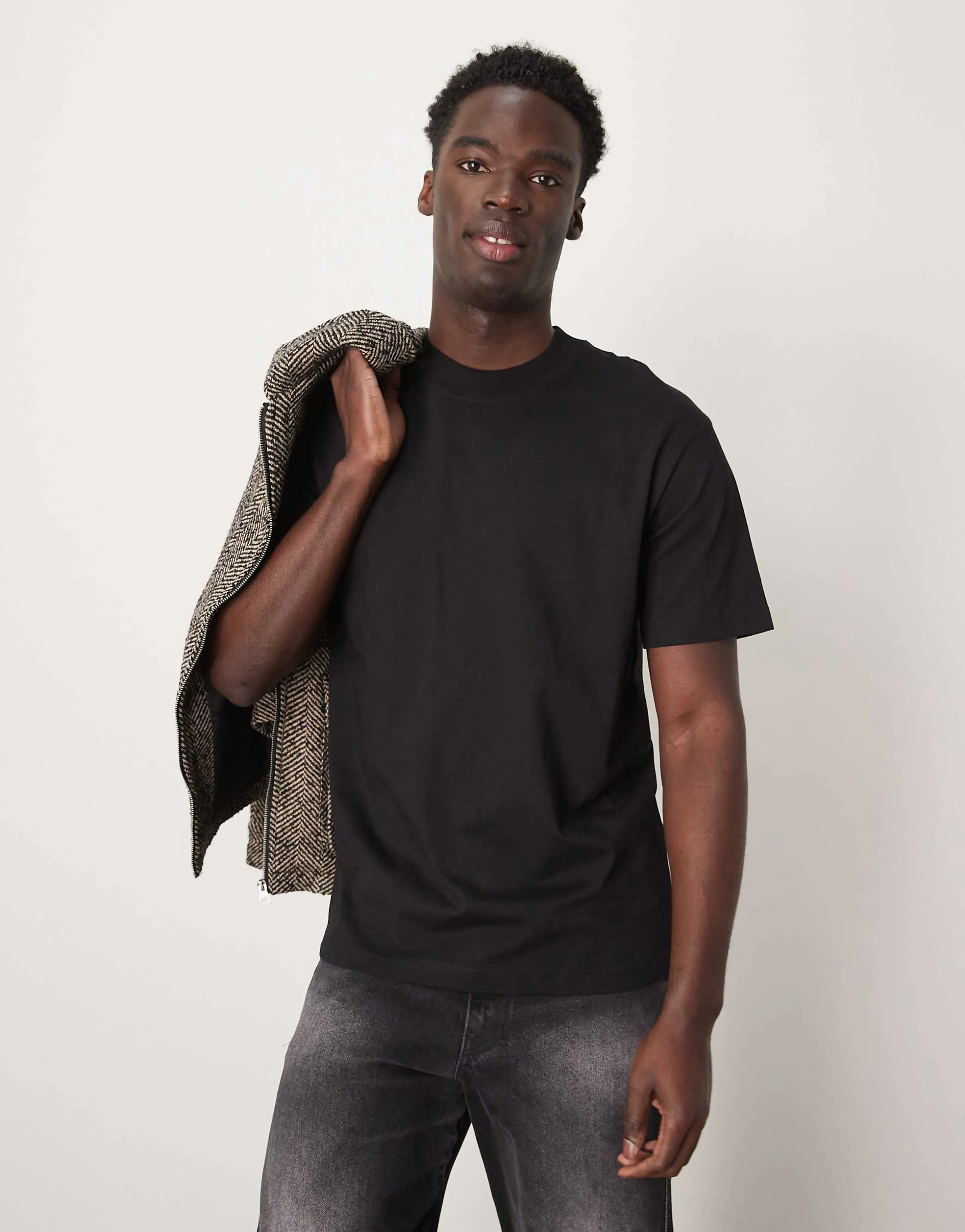 Selected 100% cotton heavyweight oversized T-shirt in black