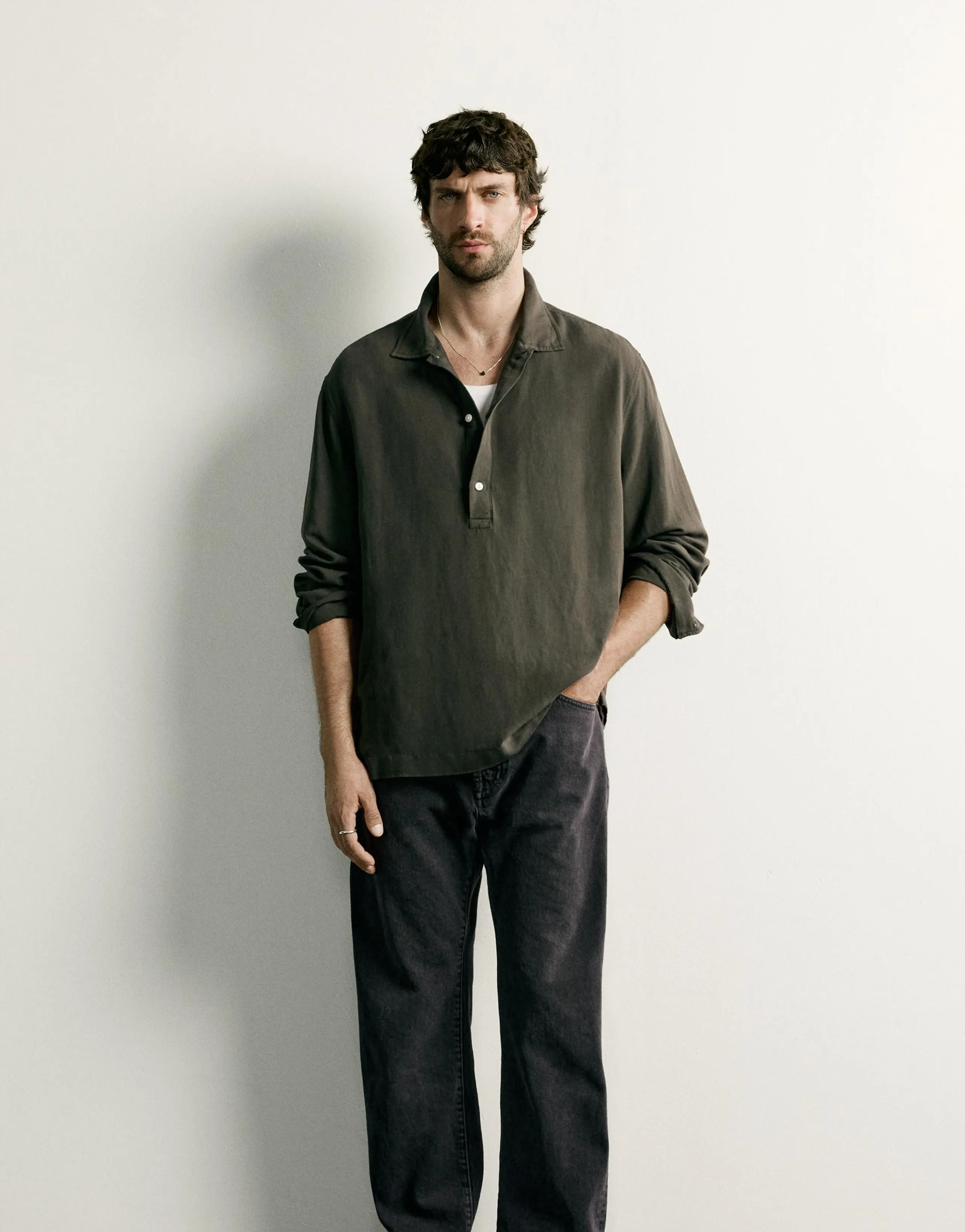 VISCOSE/LINEN REGULAR FIT POLO SHIRT