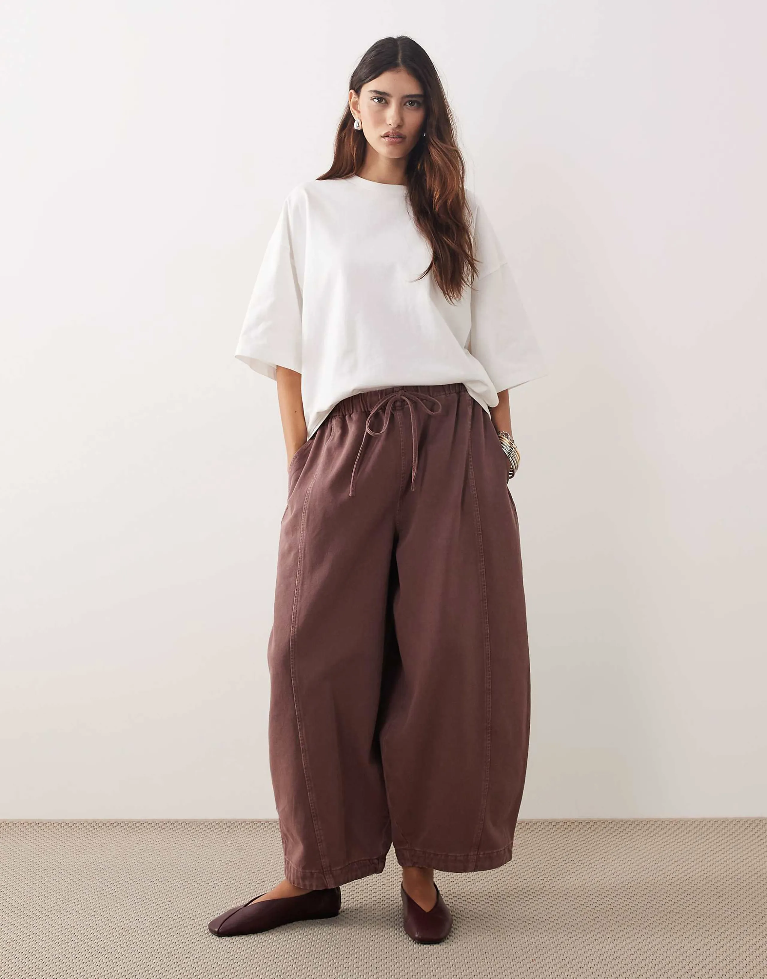 ARRANGE Willa elastic waist drawstring pants in washed chocolate