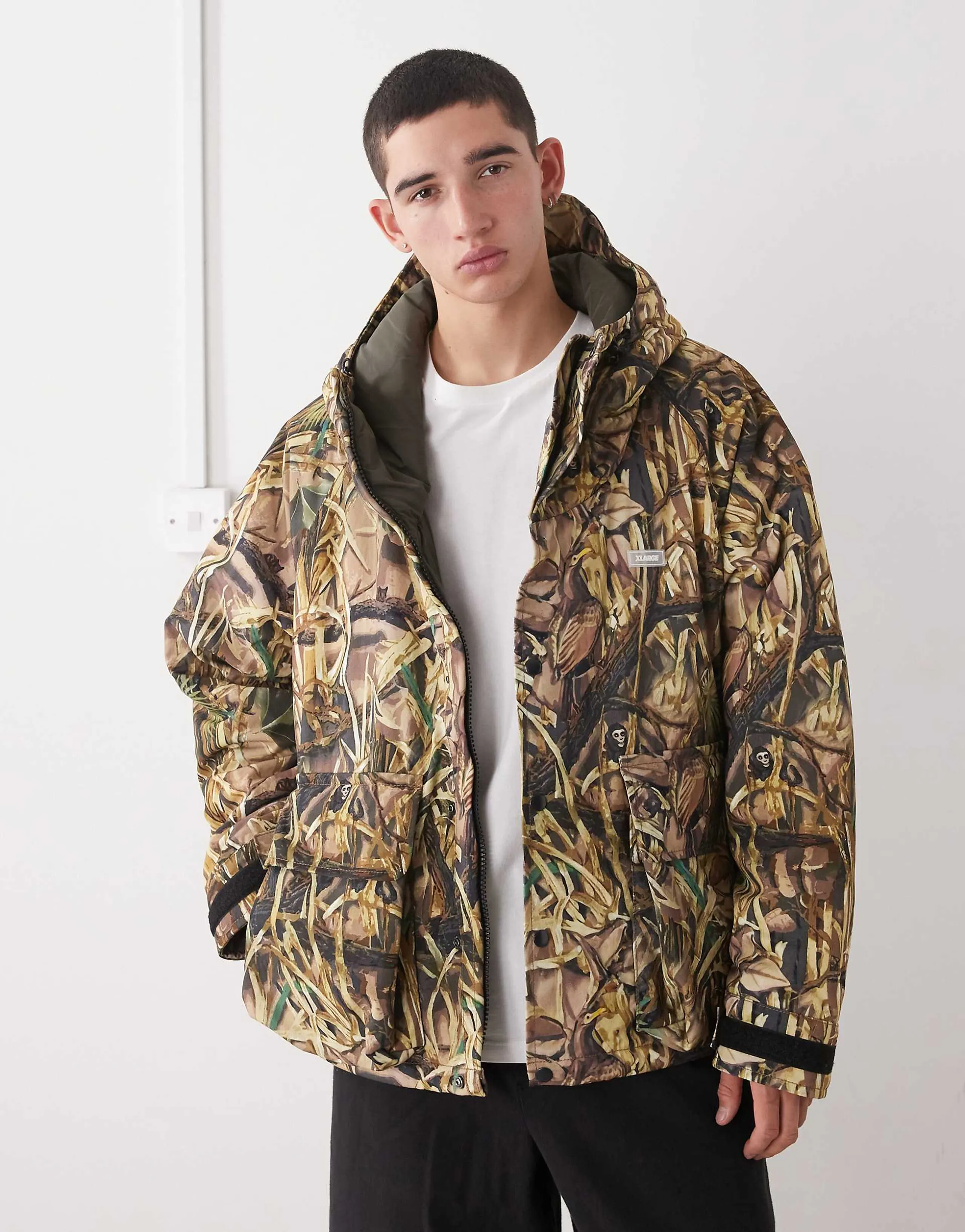 XLarge hooded puffer jacket in green camo