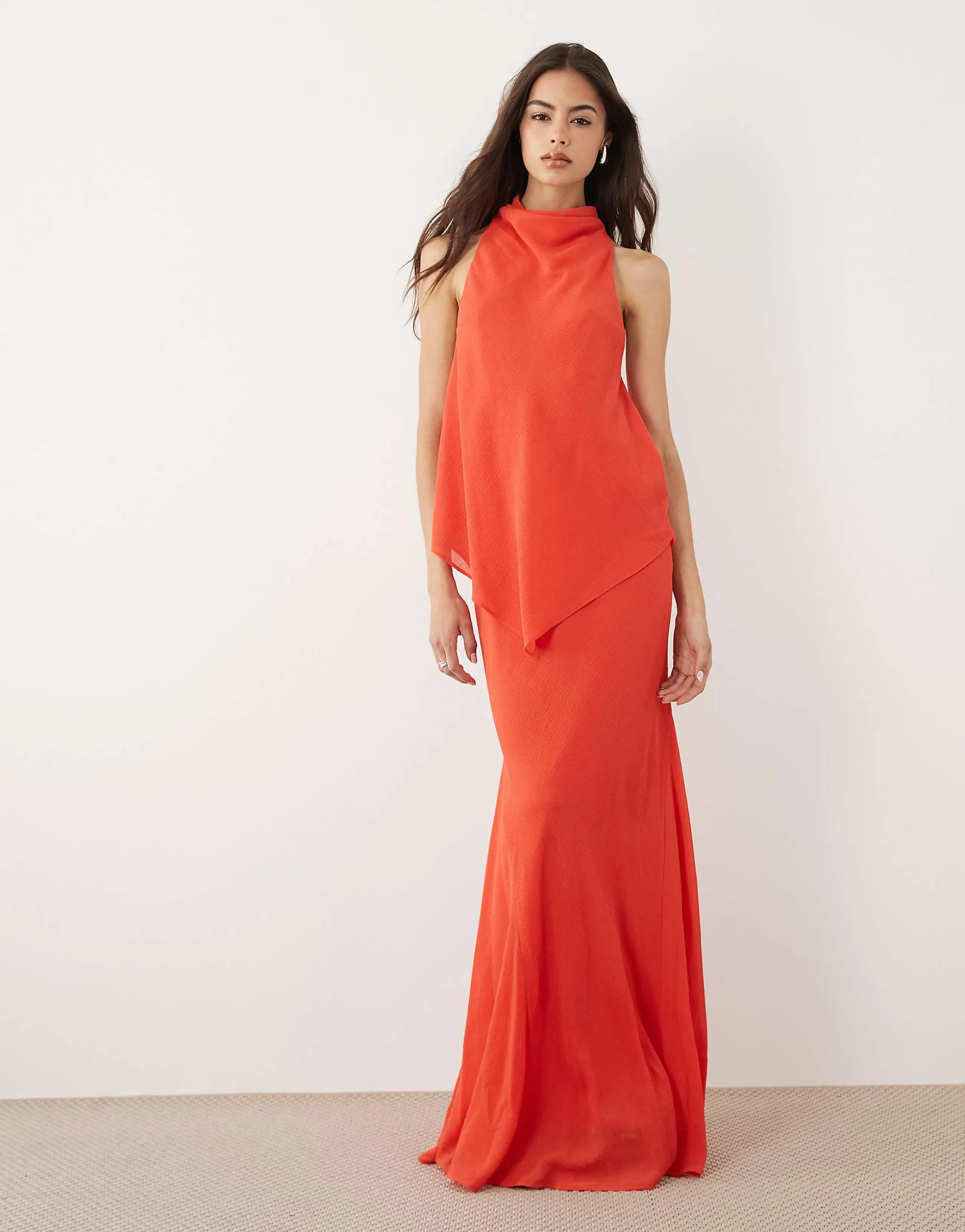 ASOS DESIGN Tall chiffon high neck double layer maxi dress in red