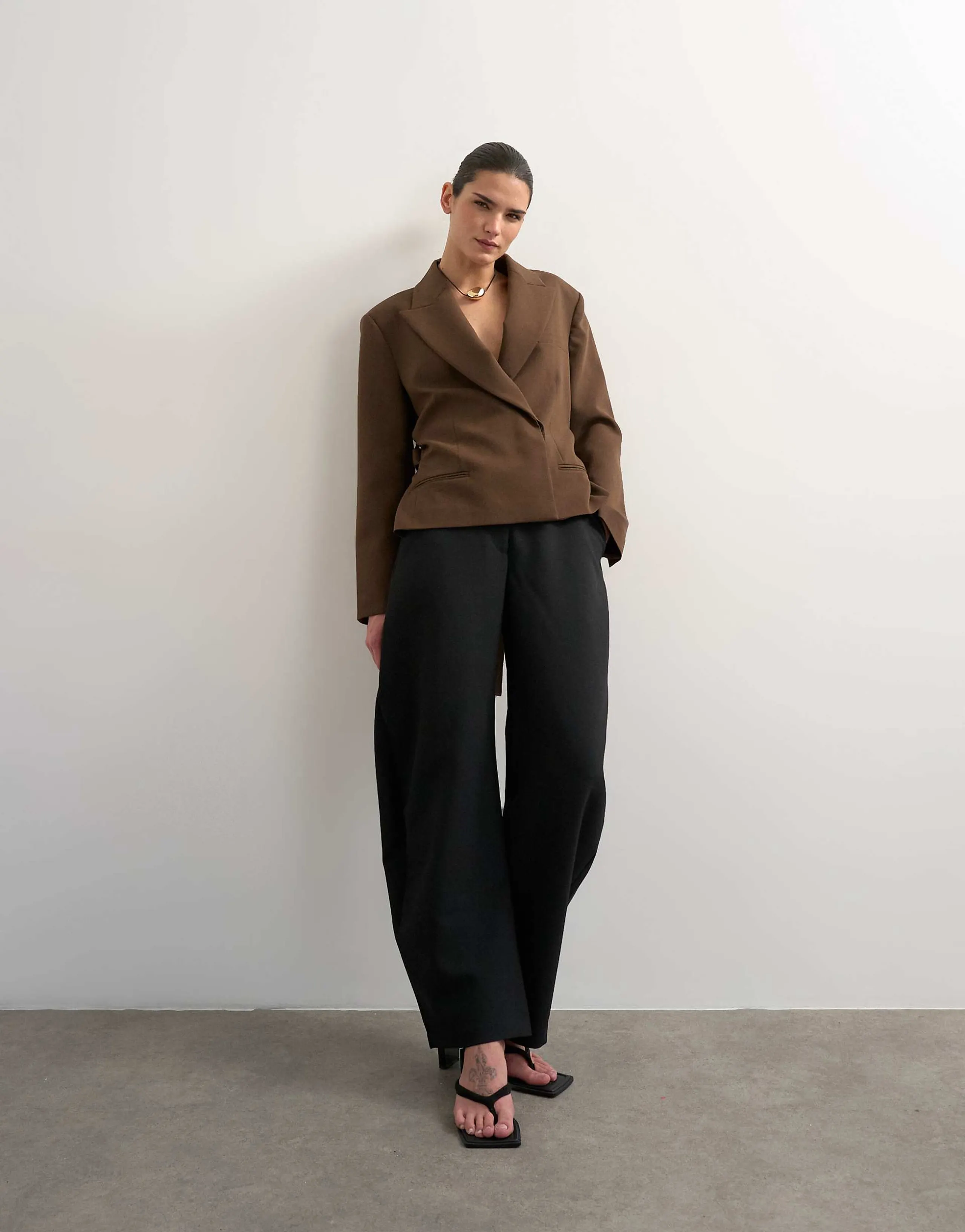 Topshop tailored barrel leg pants in black
