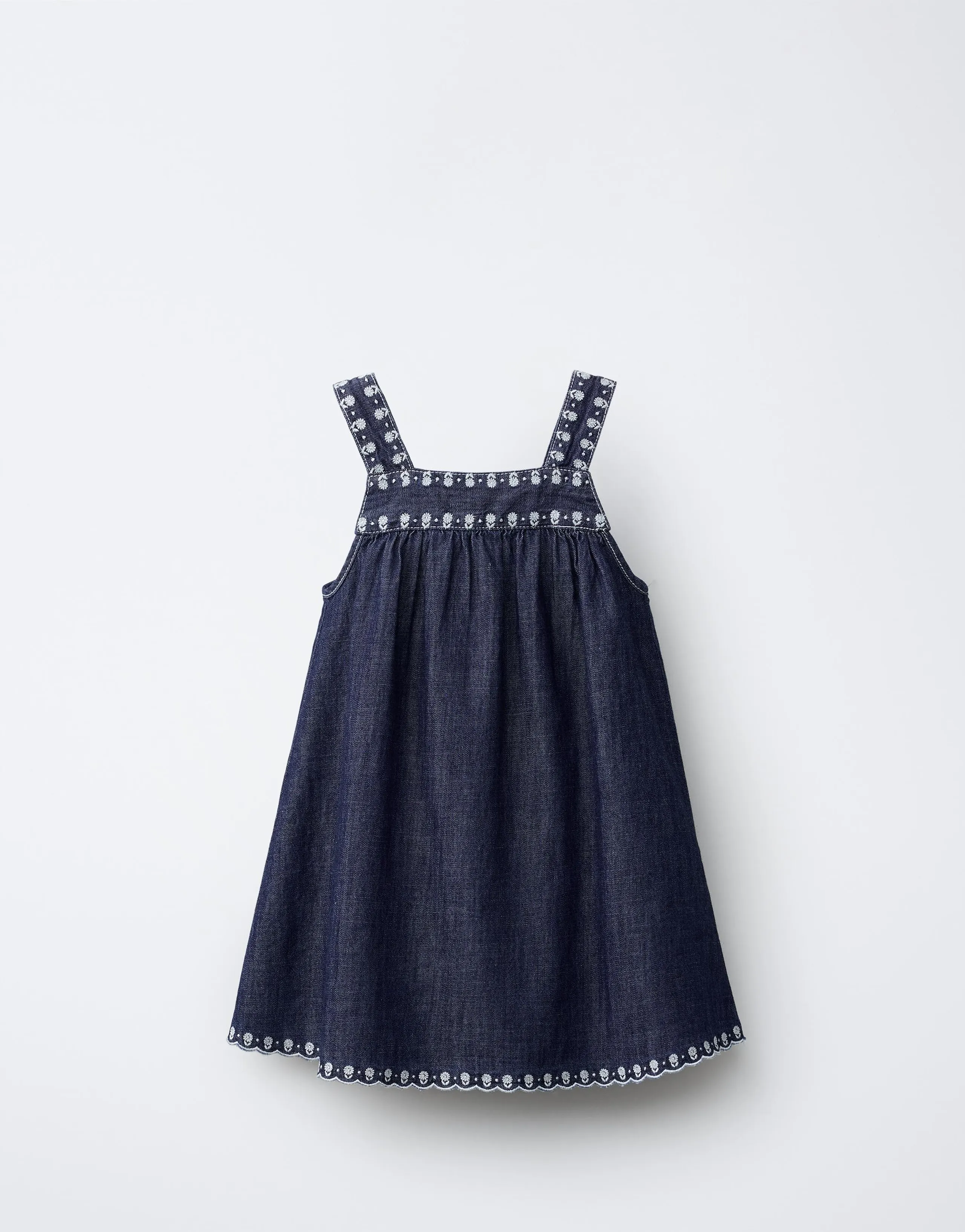 FLUID DENIM DRESS WITH EMBROIDERED FLOWERS