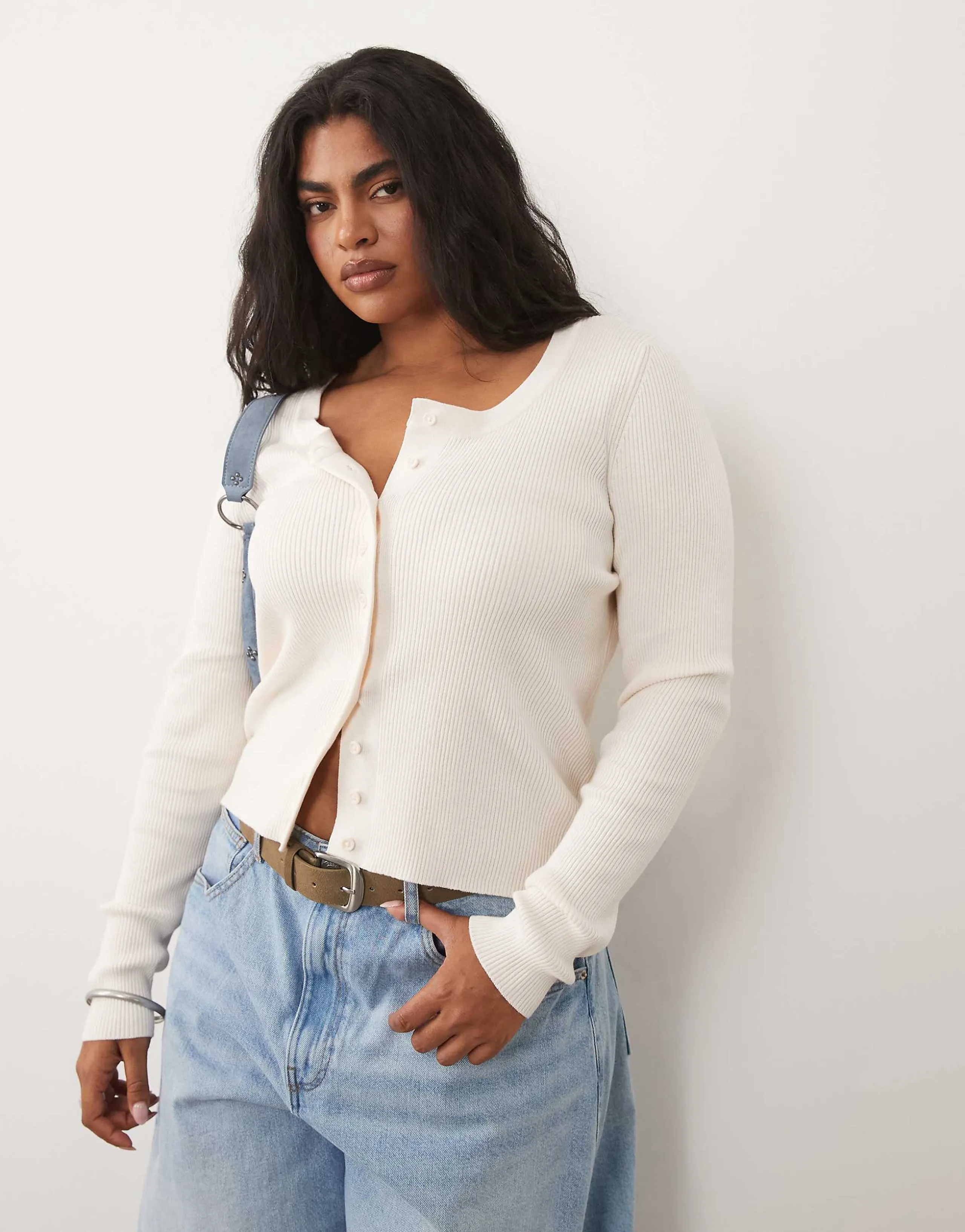 ASOS DESIGN Curve cotton blend wide scoop cardigan in cream