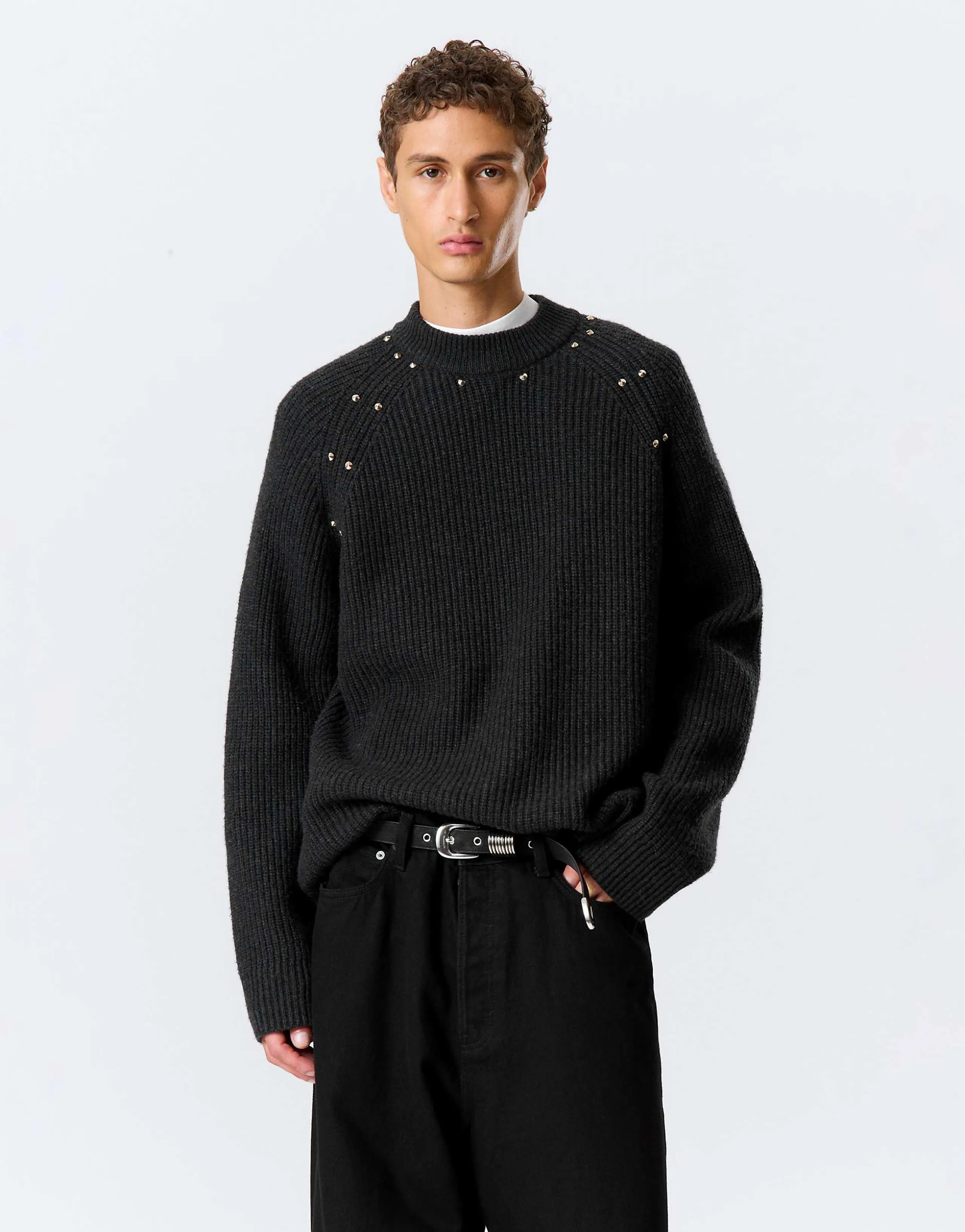 Weekday wool blend sweater with stud detail in black