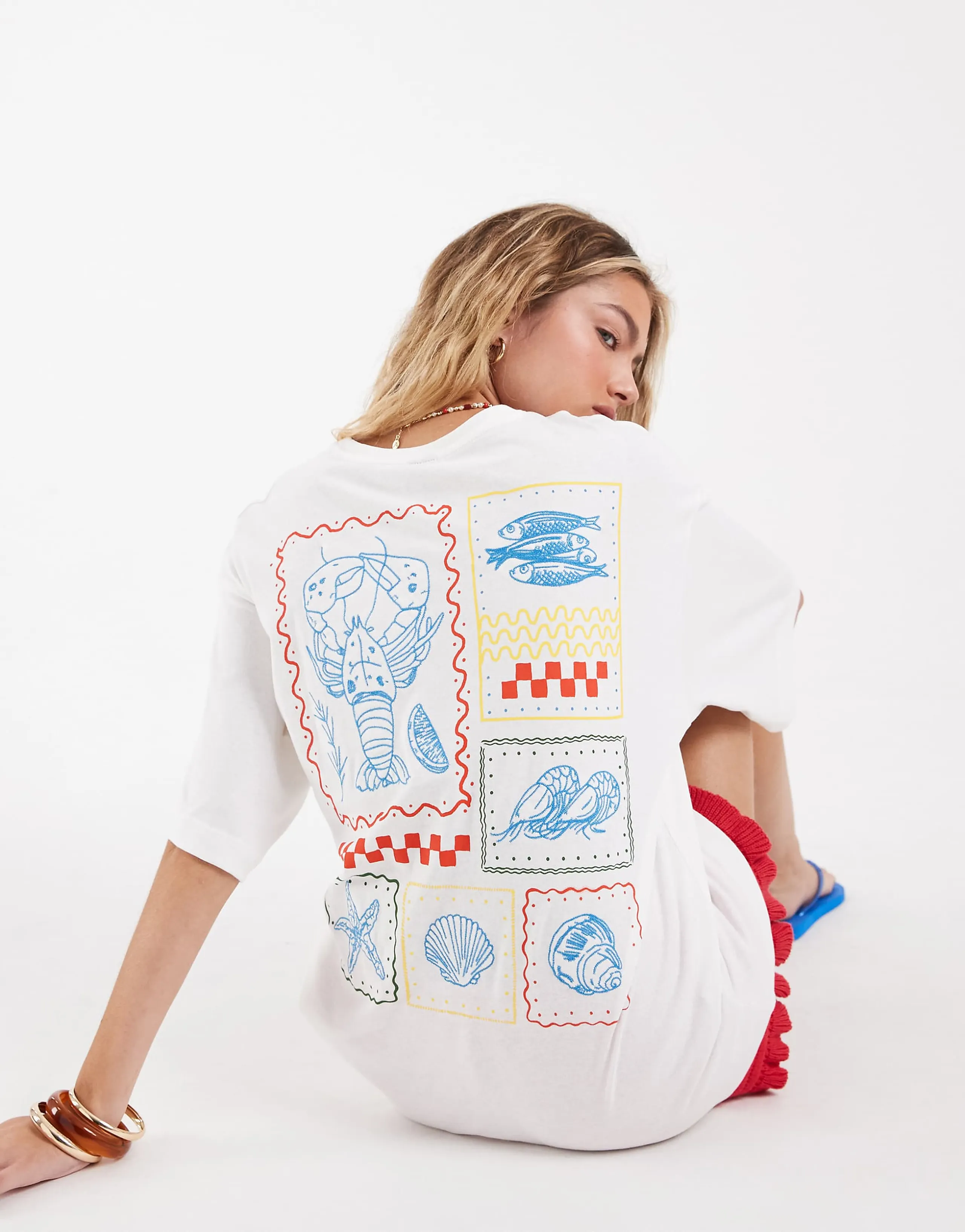 Vero Moda oversized T-shirt in white with sea life print
