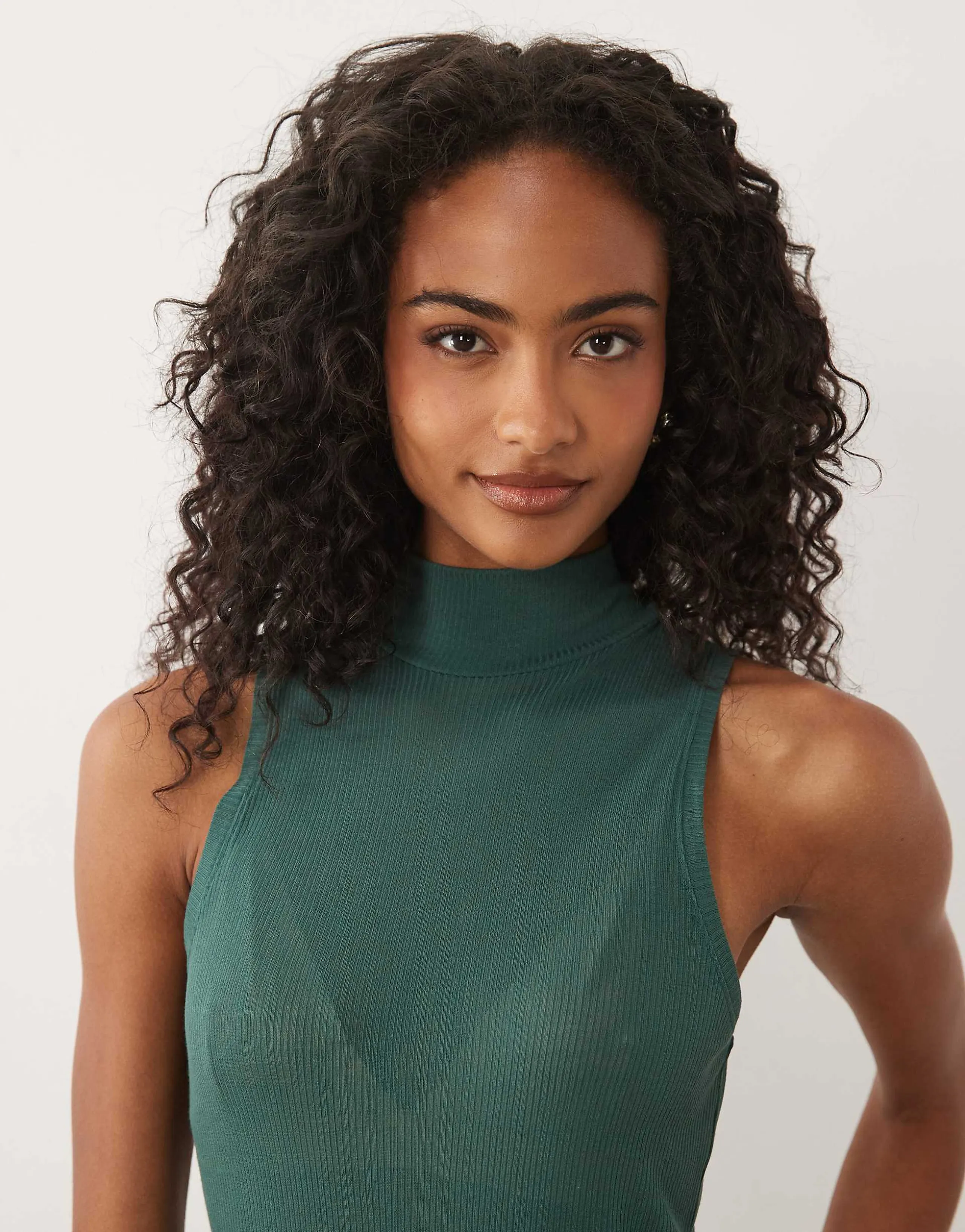 ASOS DESIGN fine rib high neck sleeveless tank in green