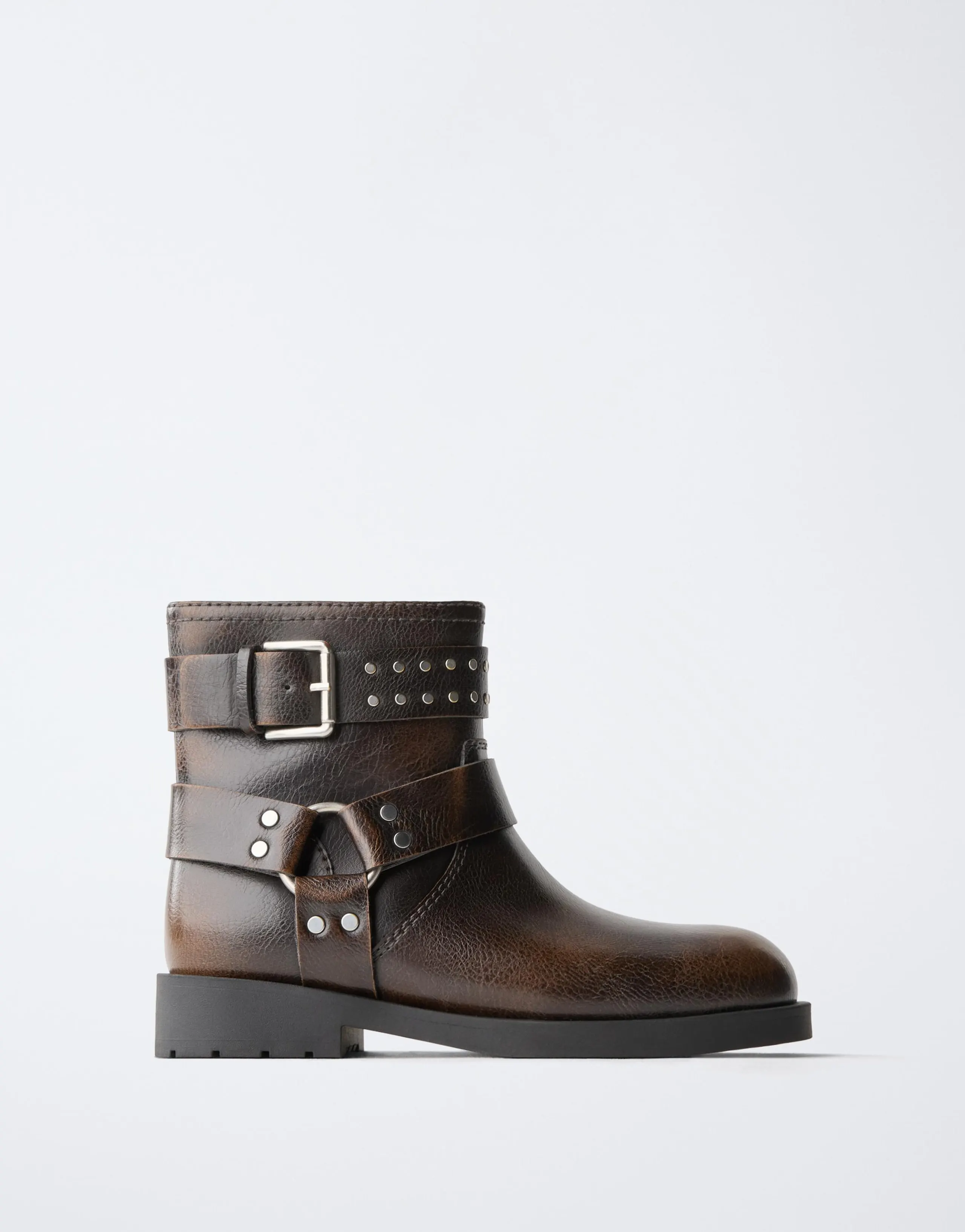 STUDDED BUCKLE ANKLE BOOTS