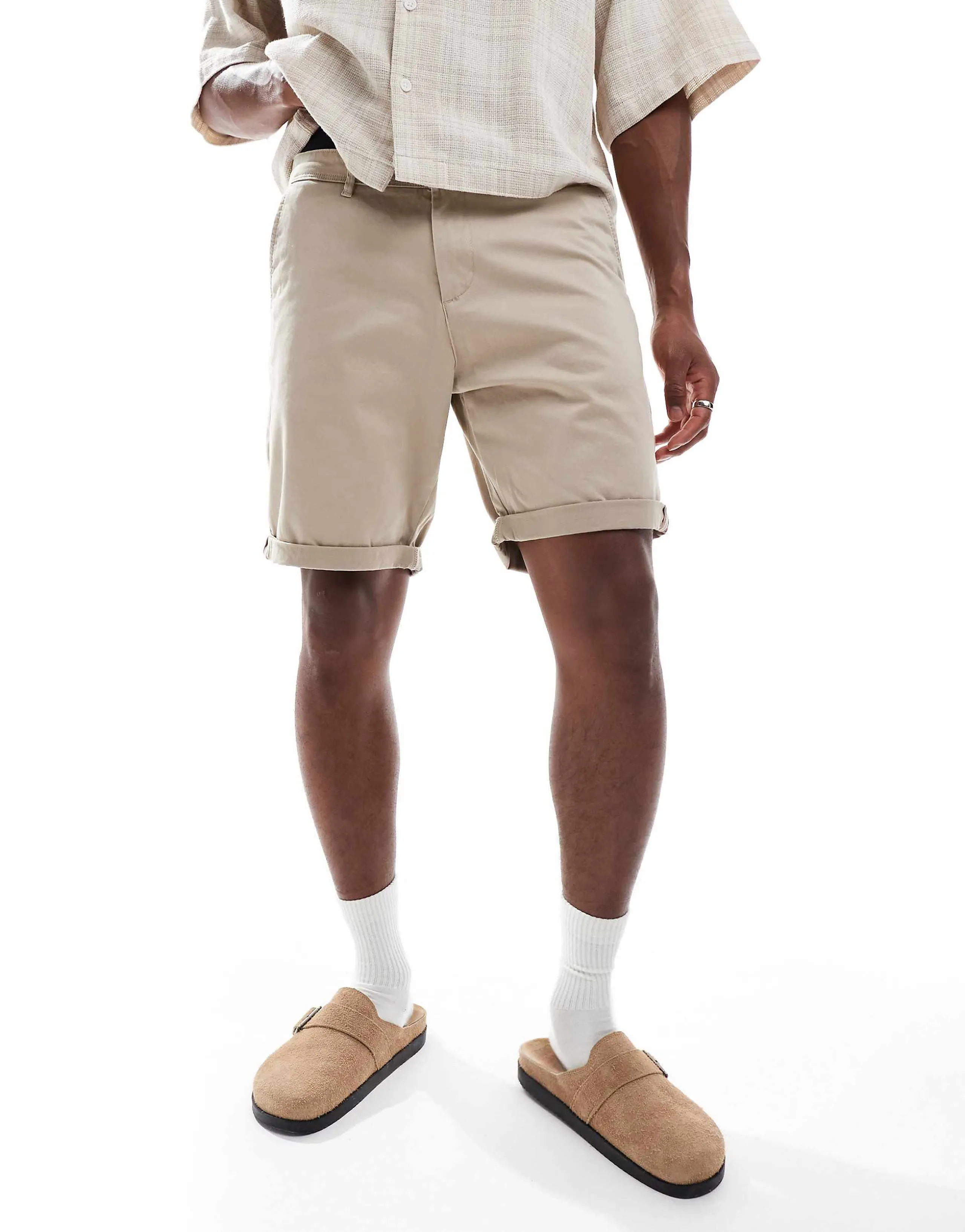 Jack & Jones chino shorts with cuffs in beige