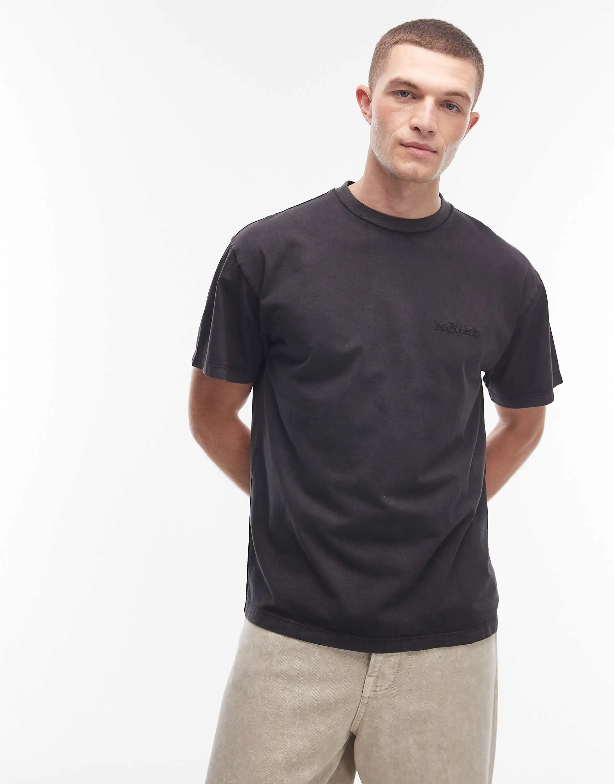 No Problemo 100% cotton t-shirt with mini logo in washed black