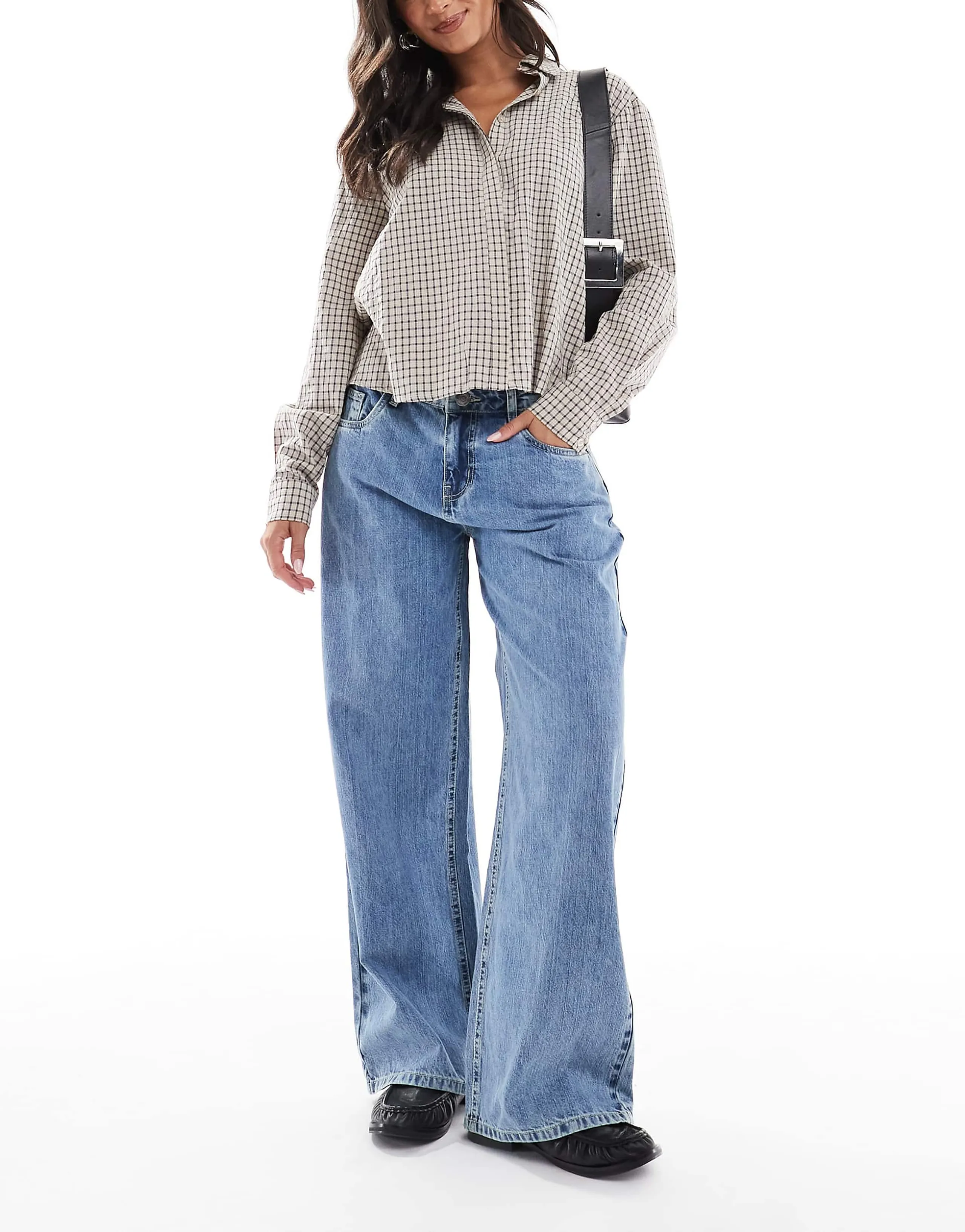 Daisy Street riley low rise slouchy jeans in blue